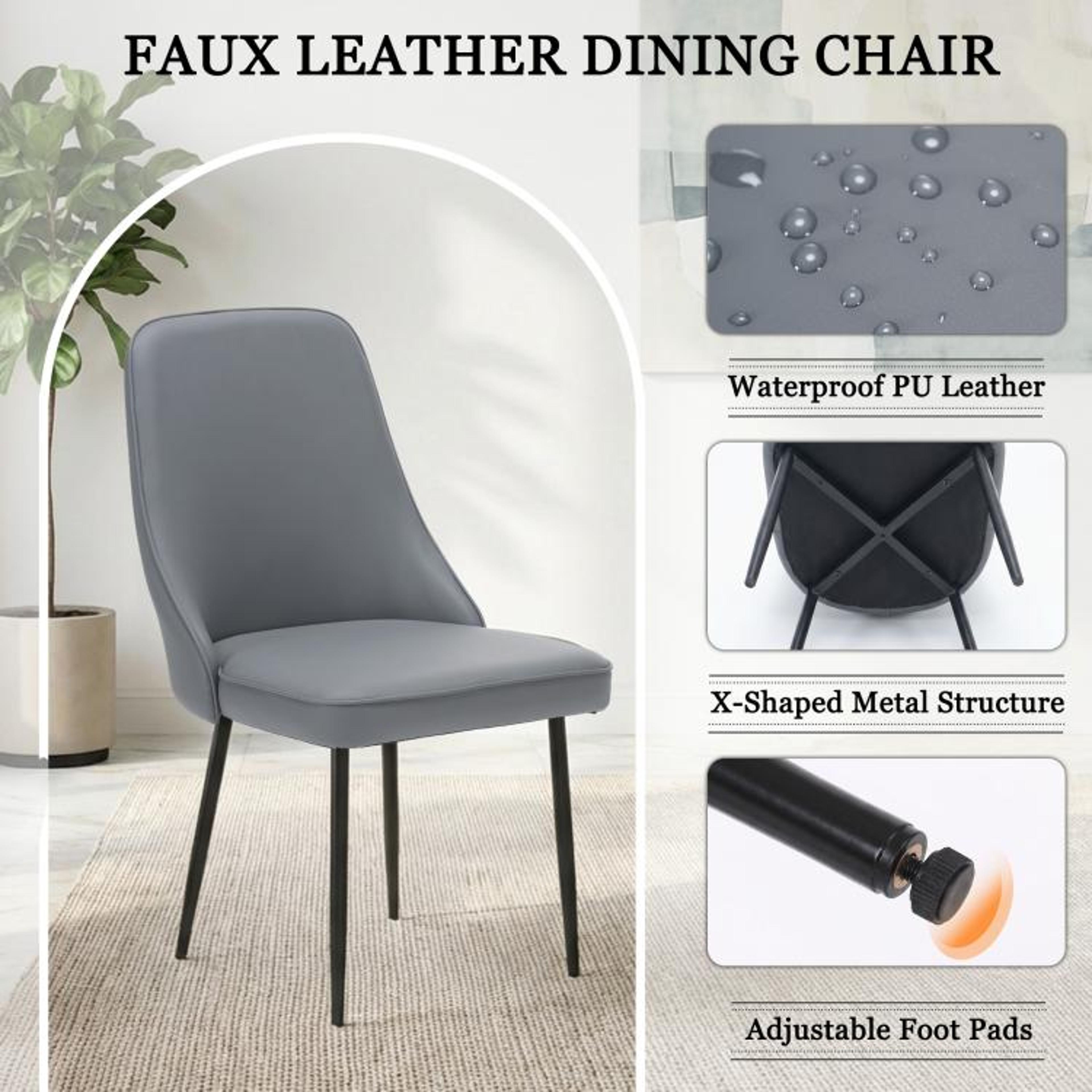 Modern Brown Faux Leather Dining Chair With Curved Back And Metal Legs 5