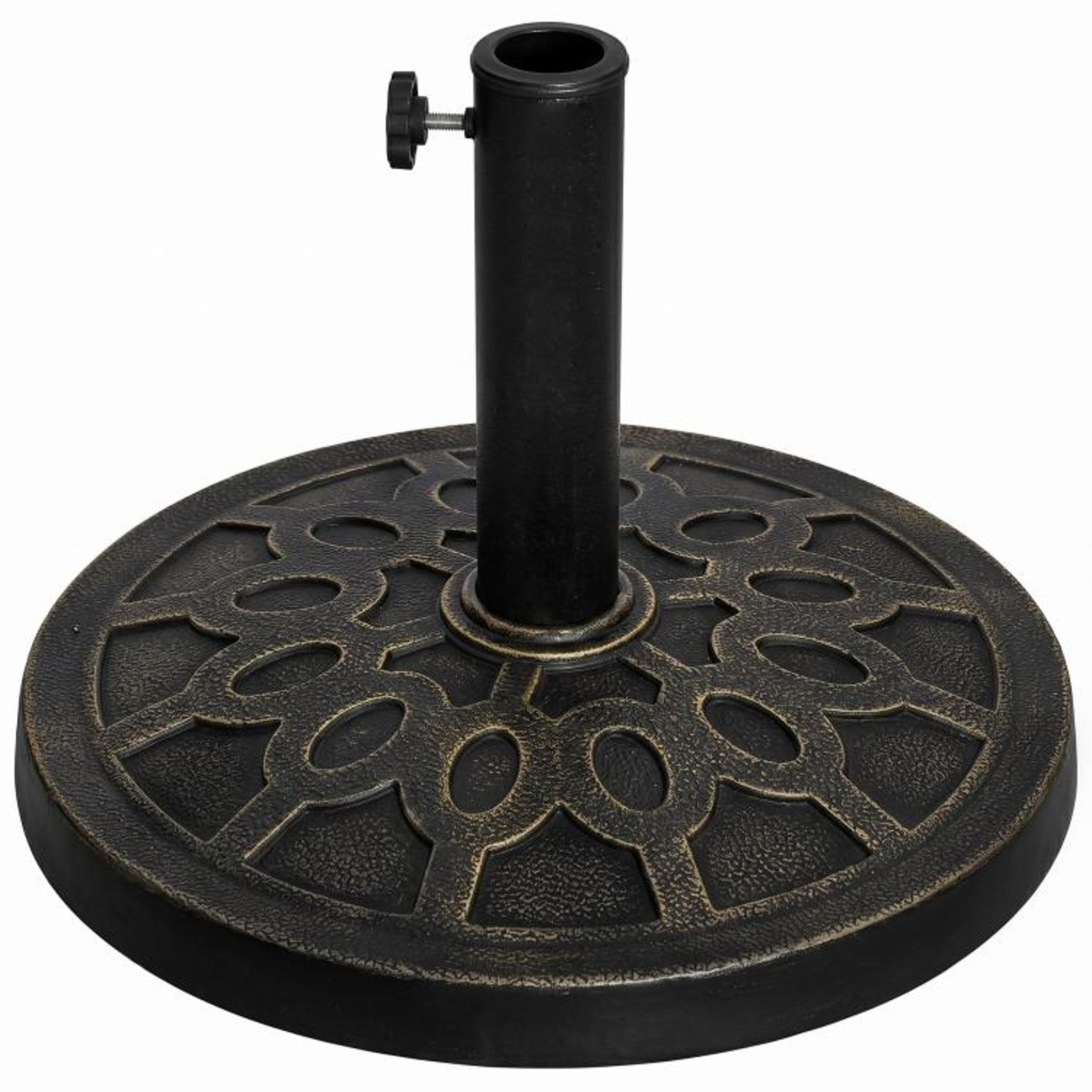 26 Lb Round Resin Patio Umbrella Base Stand With Decorative Bronze Finish 1