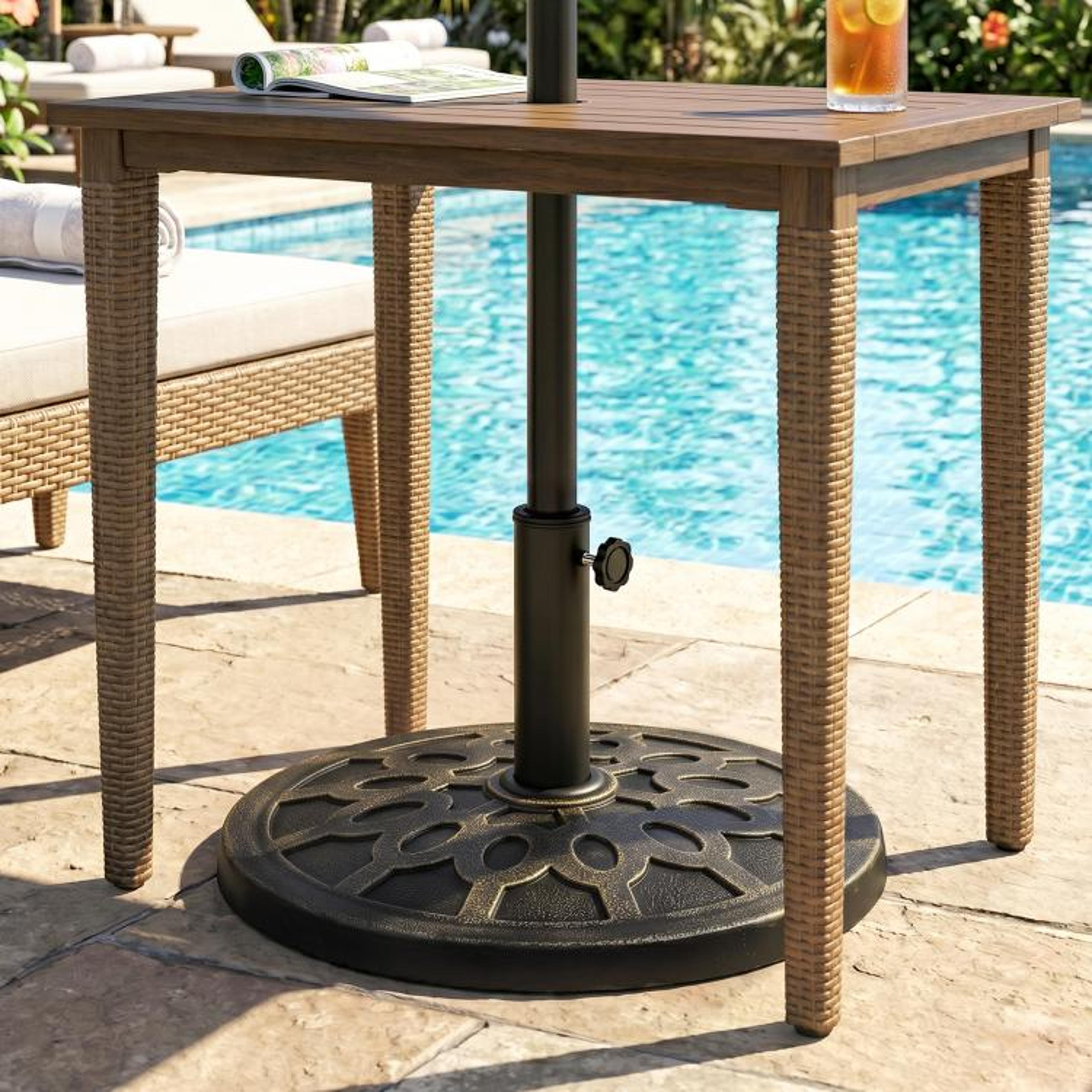 26 Lb Round Resin Patio Umbrella Base Stand With Decorative Bronze Finish 2