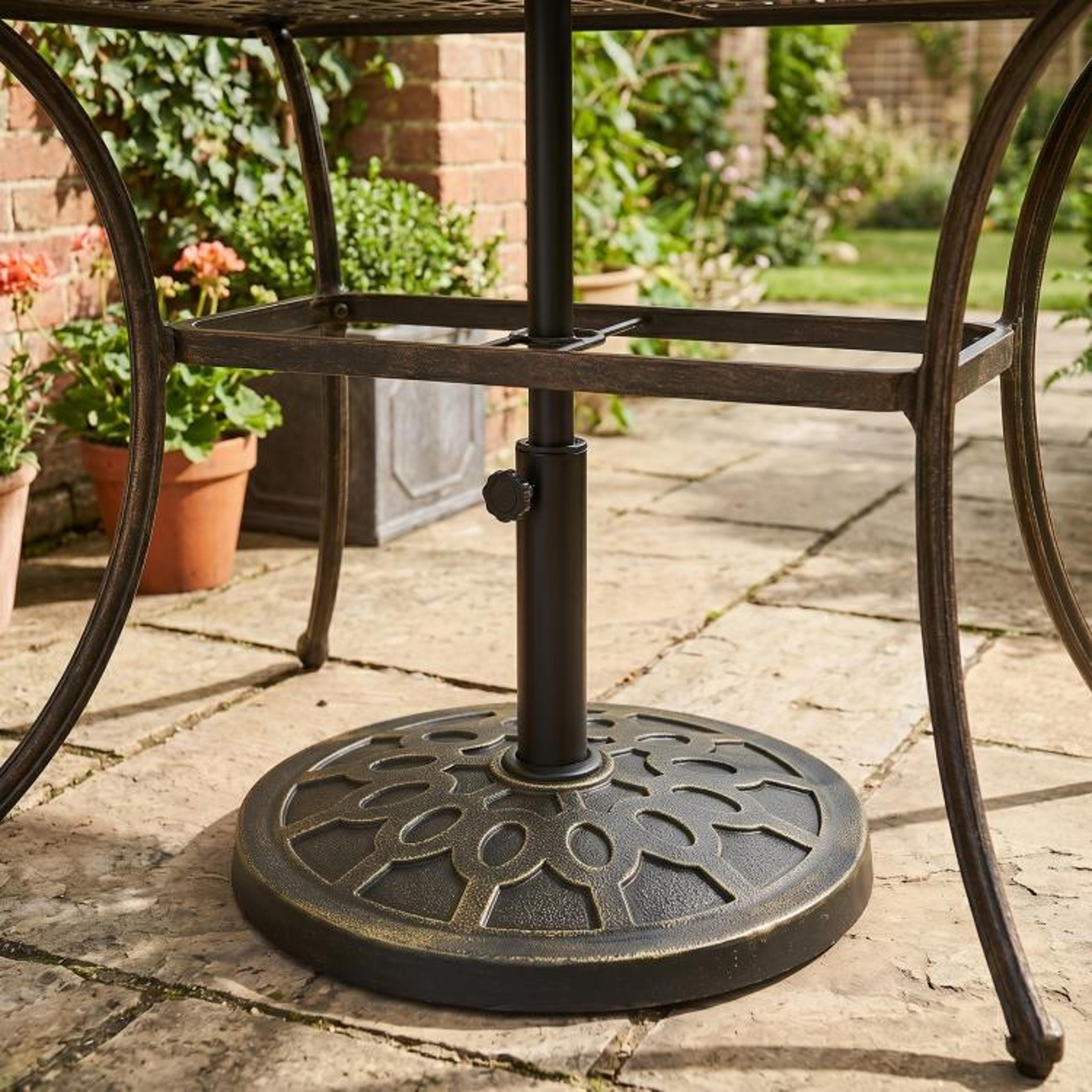 26 Lb Round Resin Patio Umbrella Base Stand With Decorative Bronze Finish 3