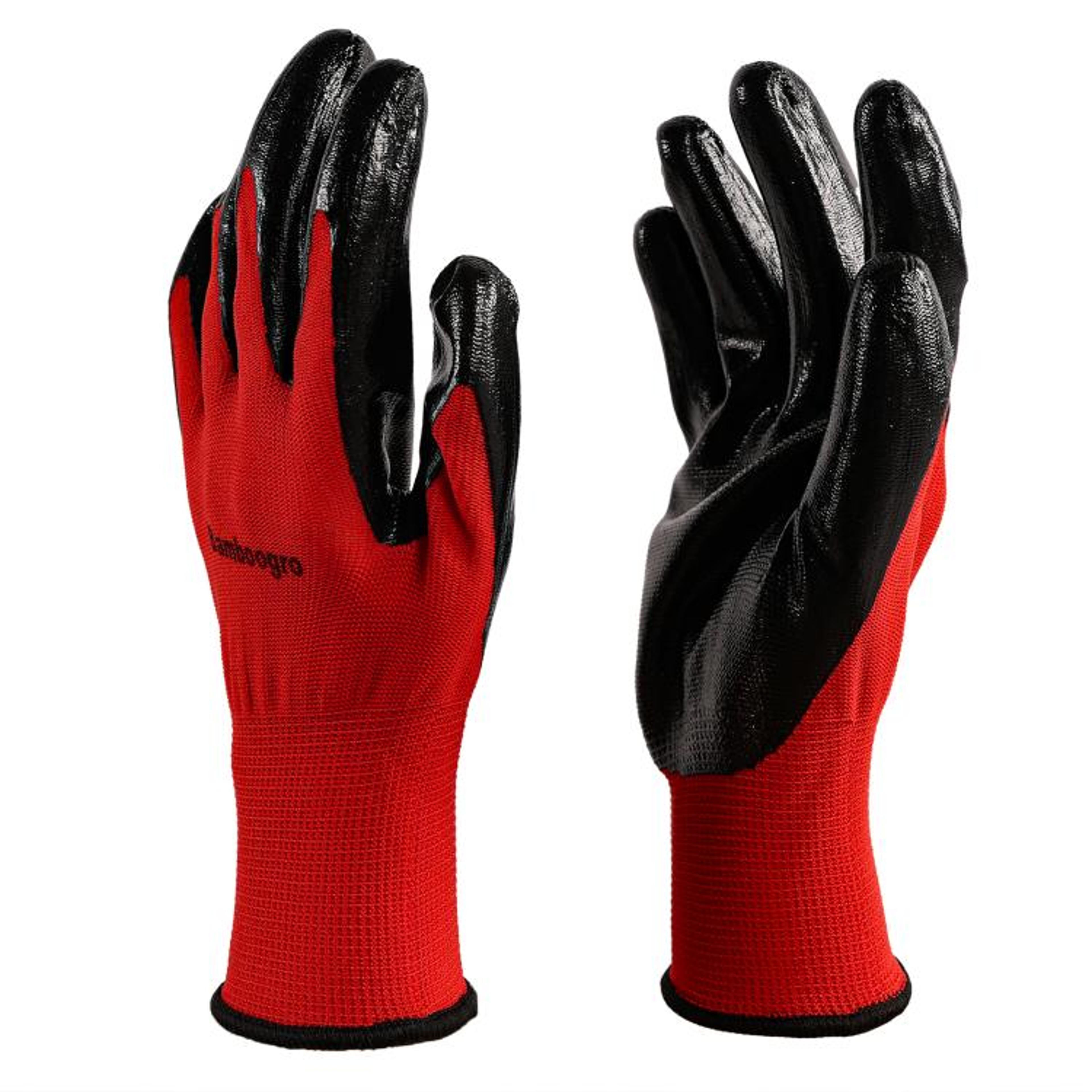 red pu coated work gloves with non-slip grip for gardening and warehouse use