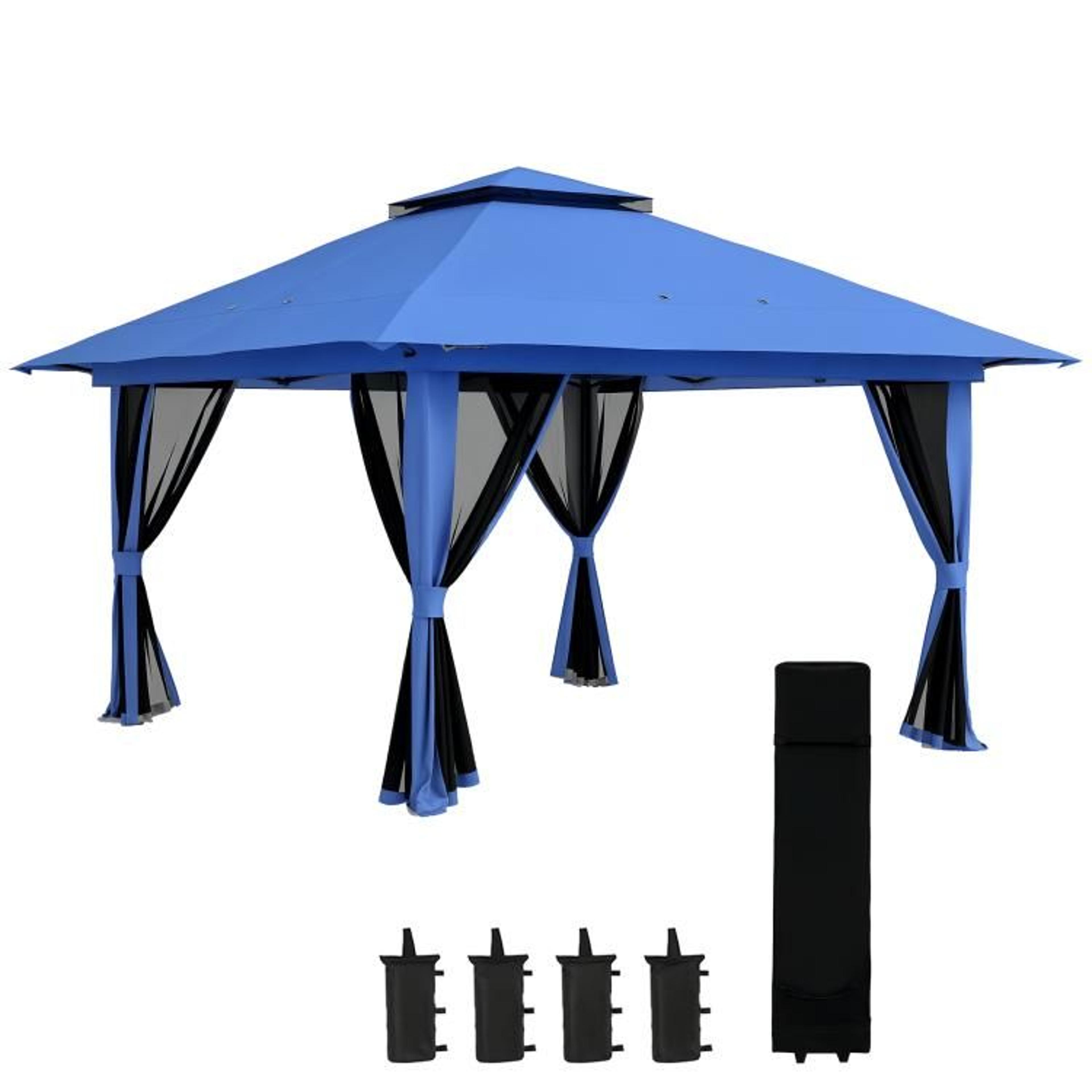 13 x 13 ft pop up gazebo canopy tent with 2-tier roof and mesh sidewalls blue