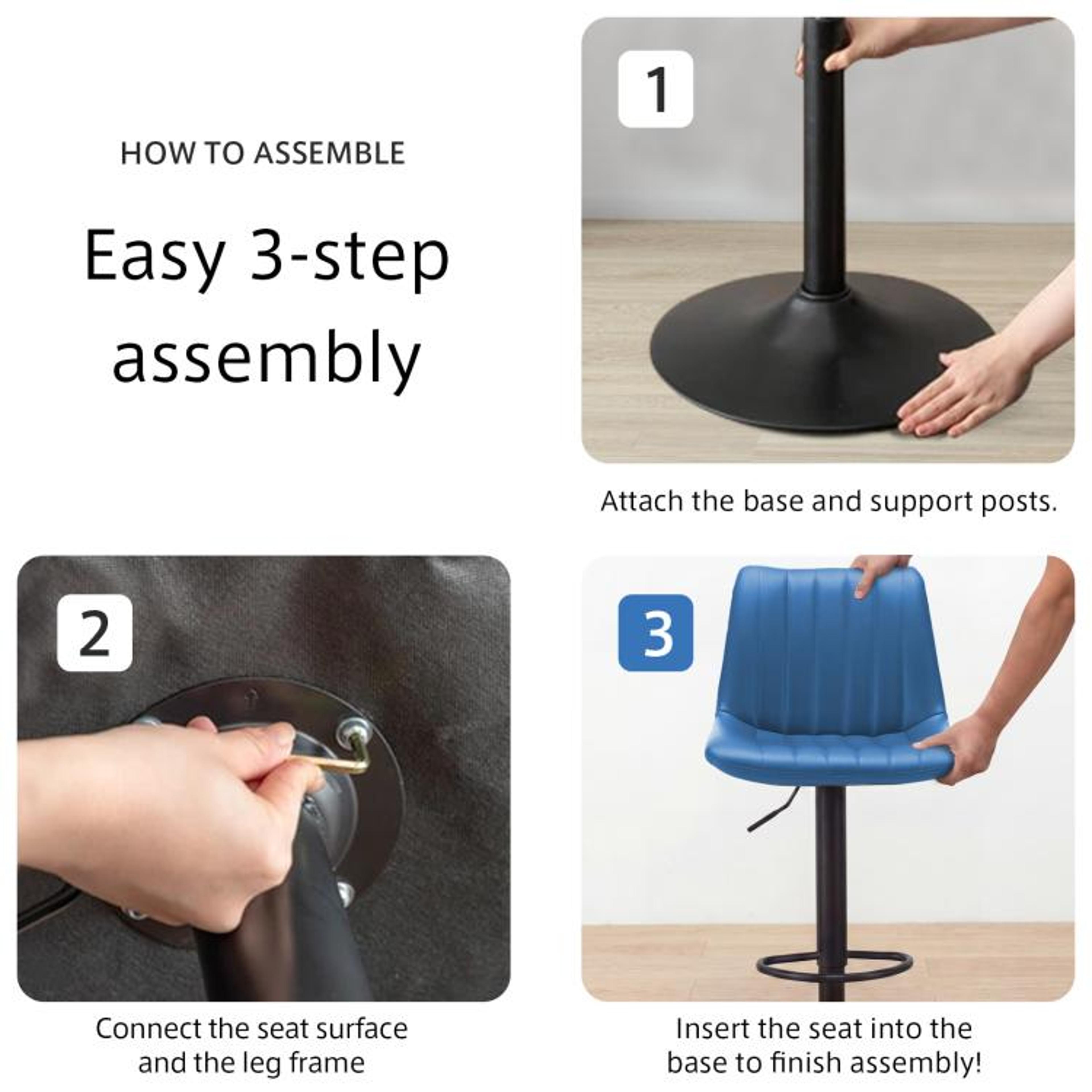 Adjustable Swivel Bar Stools Set Of 2 With Backs And Footrests  Blue Faux Leather 4