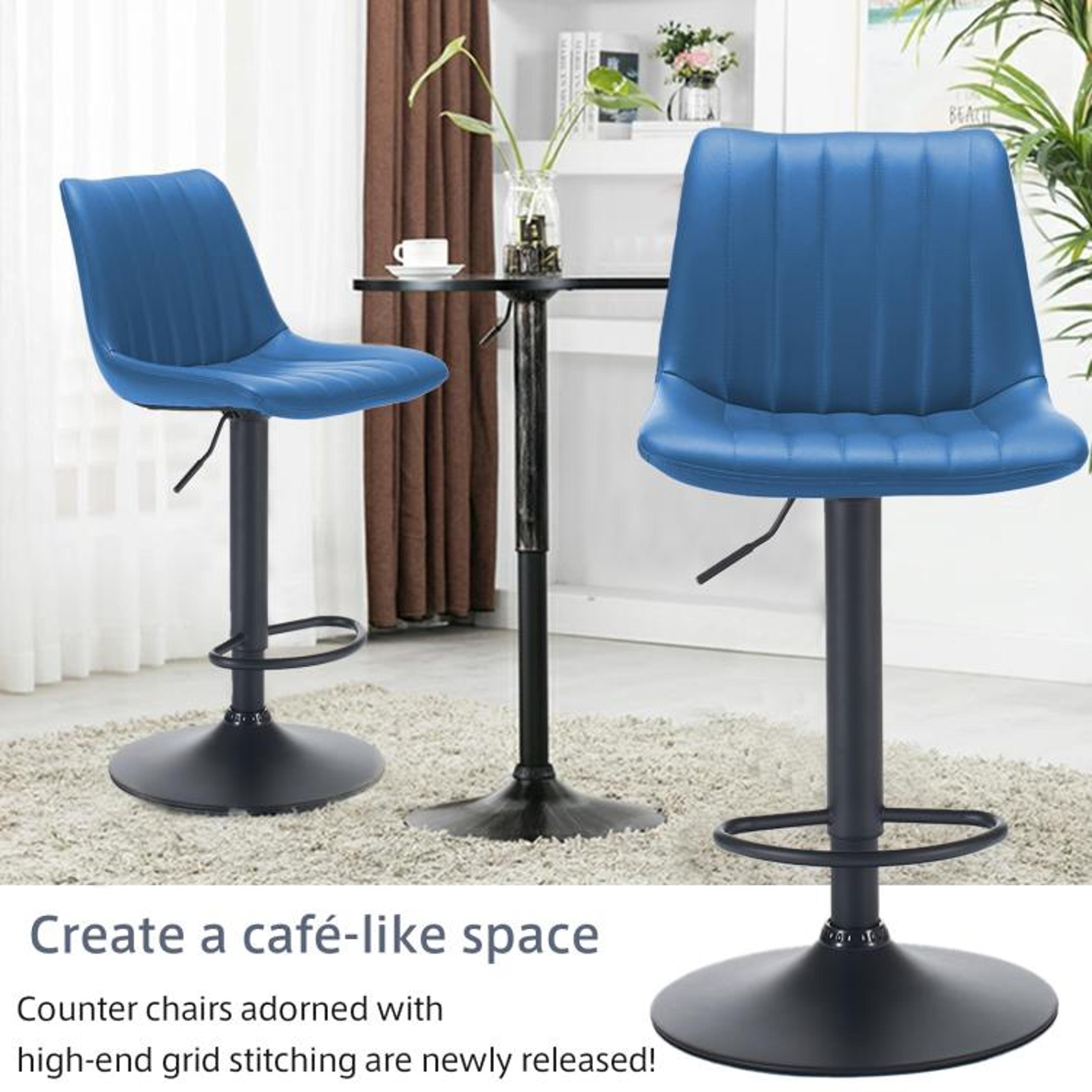 Adjustable Swivel Bar Stools Set Of 2 With Backs And Footrests  Blue Faux Leather 5