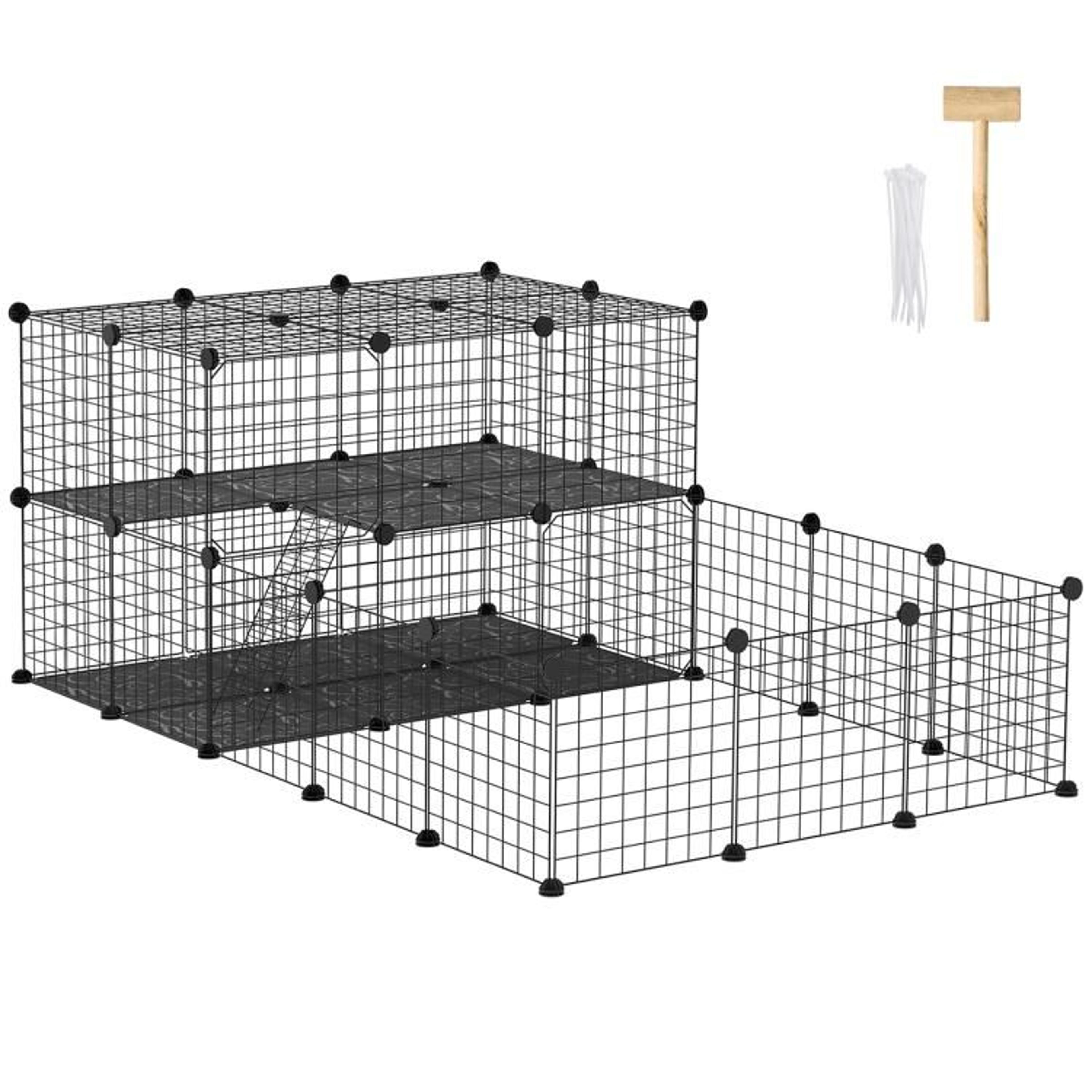 modular metal pet playpen with door for guinea pigs and rabbits  black