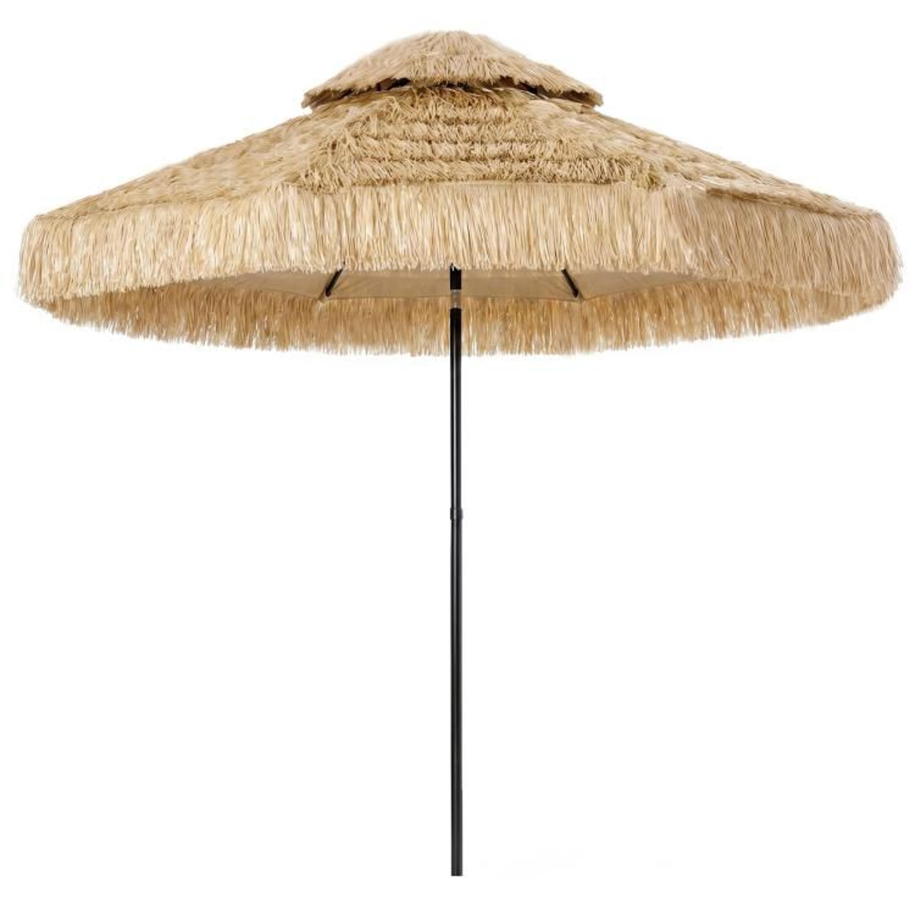 8.5 ft thatched tiki patio umbrella with double-tier canopy khaki