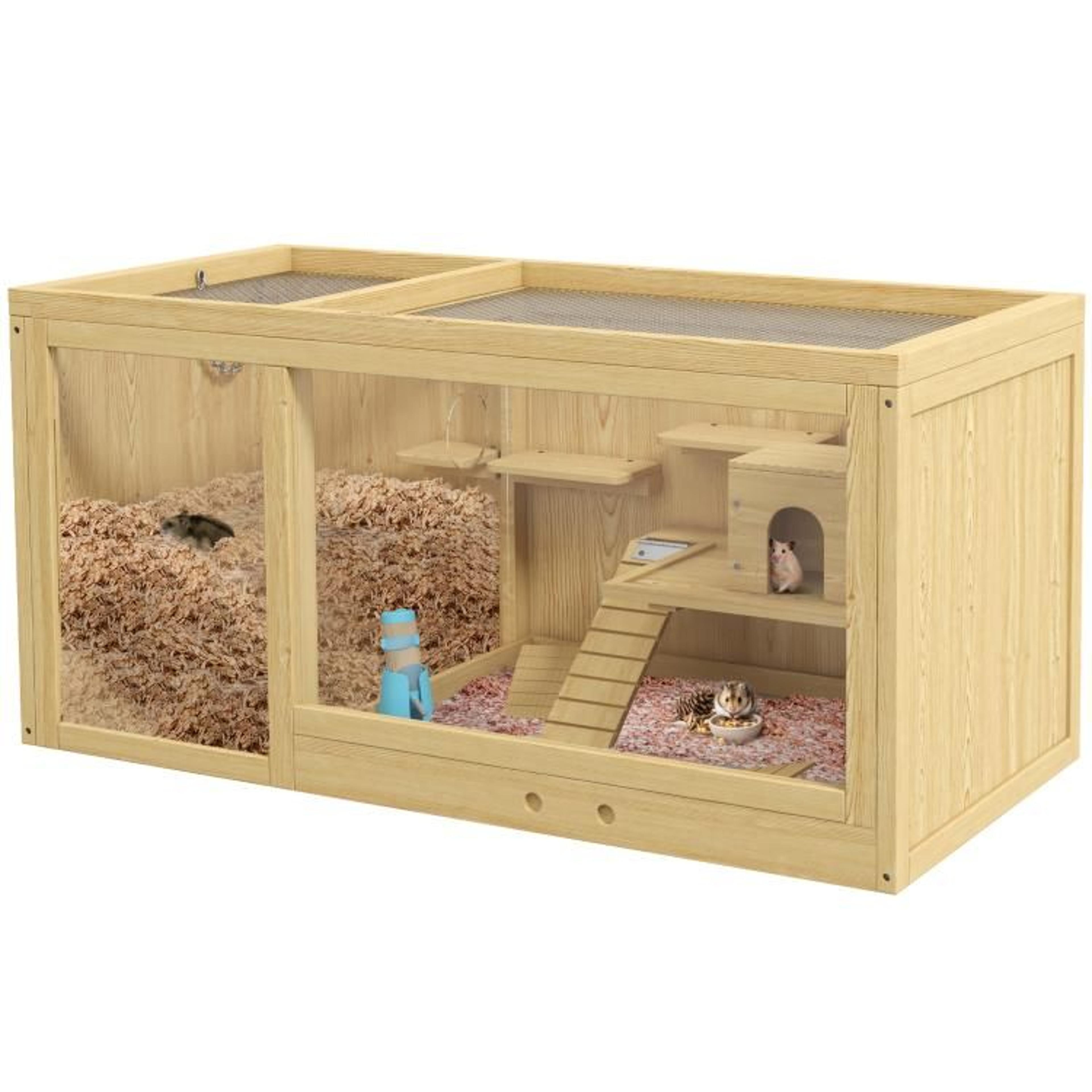 extra large wooden hamster cage with pull-out tray and play accessories
