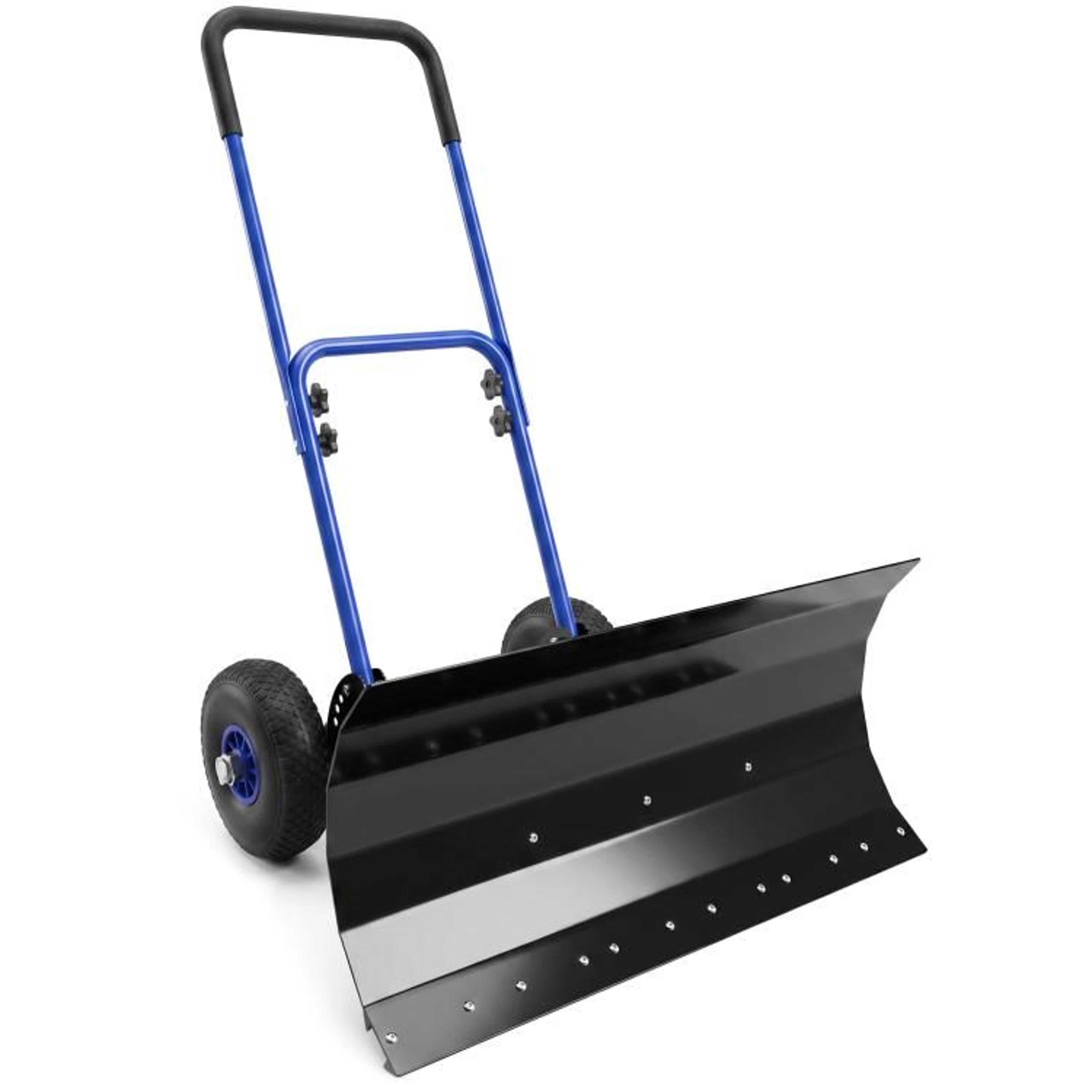 snow shovel with wheels 29-inch metal snow pusher with adjustable blade and handle