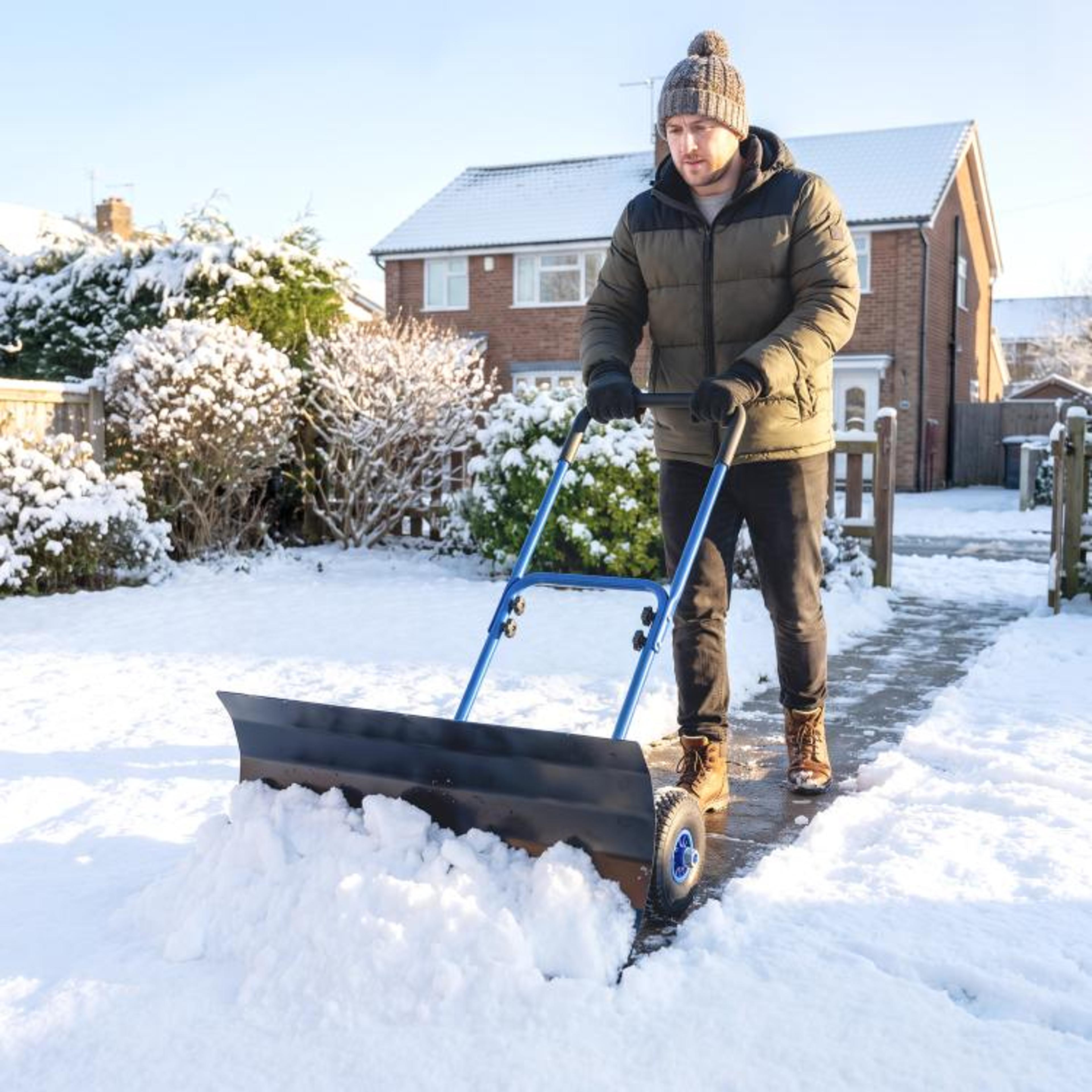 Snow Shovel With Wheels 29Inch Metal Snow Pusher With Adjustable Blade And Handle 2
