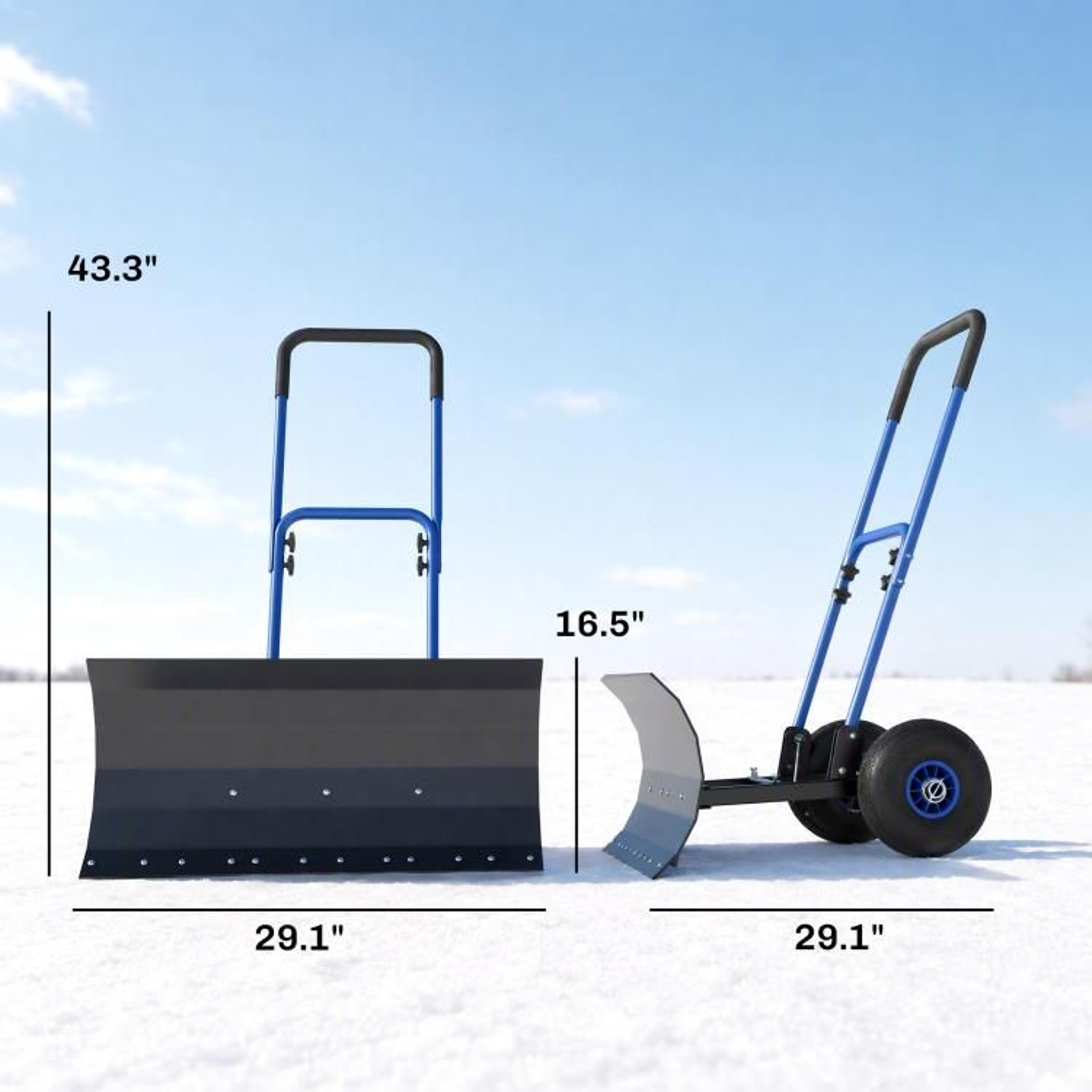Snow Shovel With Wheels 29Inch Metal Snow Pusher With Adjustable Blade And Handle 4