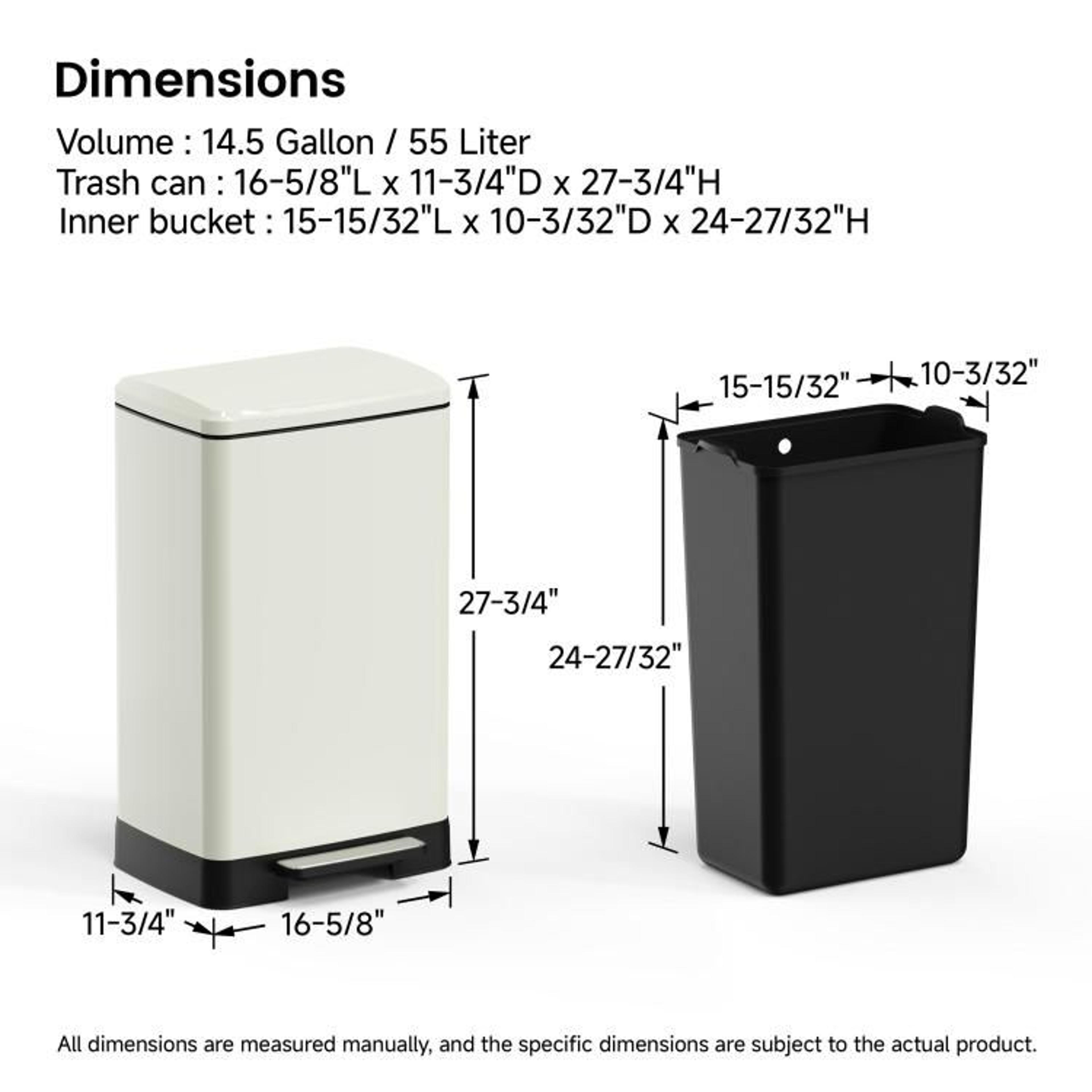14 Gallon White Pedal Trash Can With Soft Close Lid And Removable Inner Bucket 1