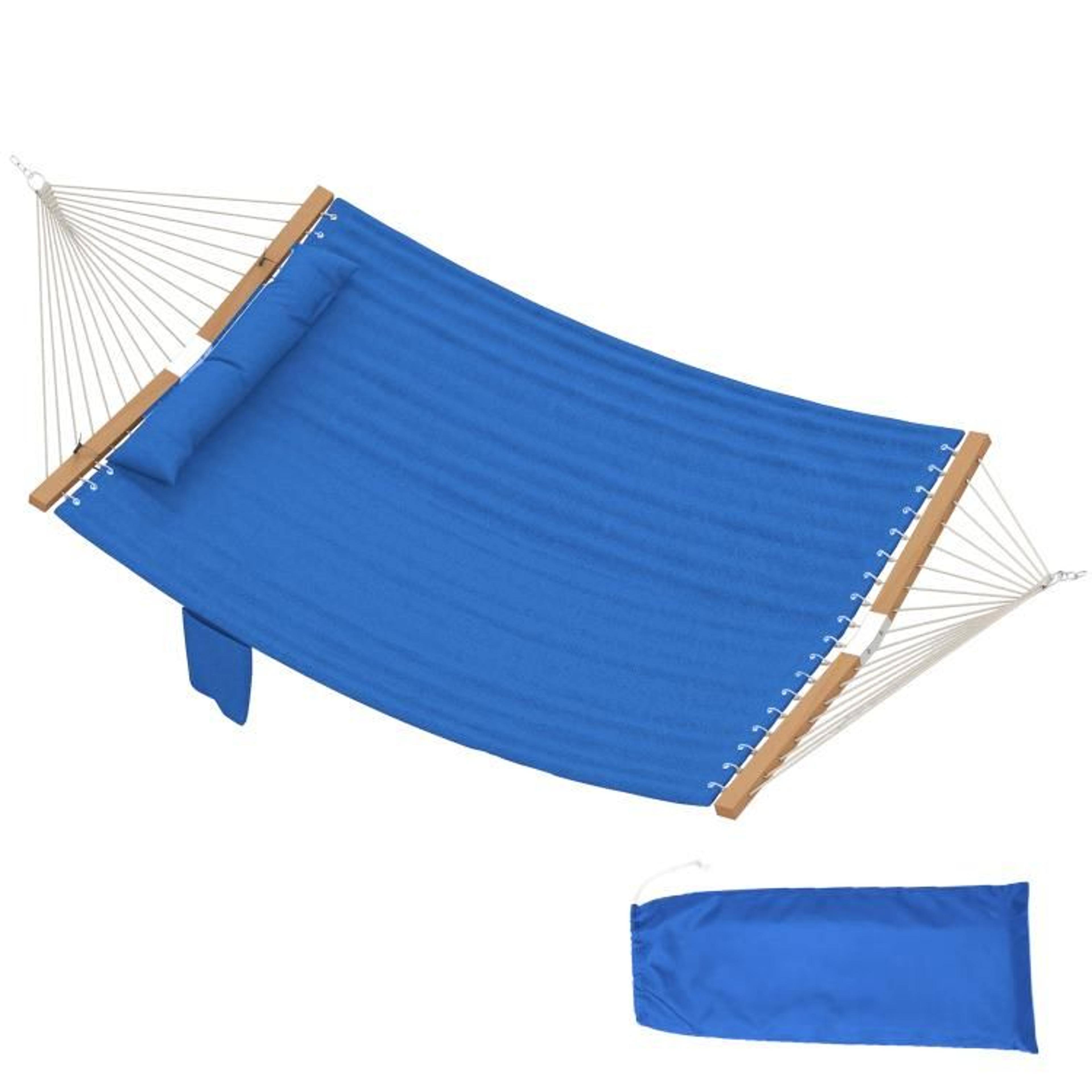 outdoor double hammock with pillow and quilted pad  navy blue