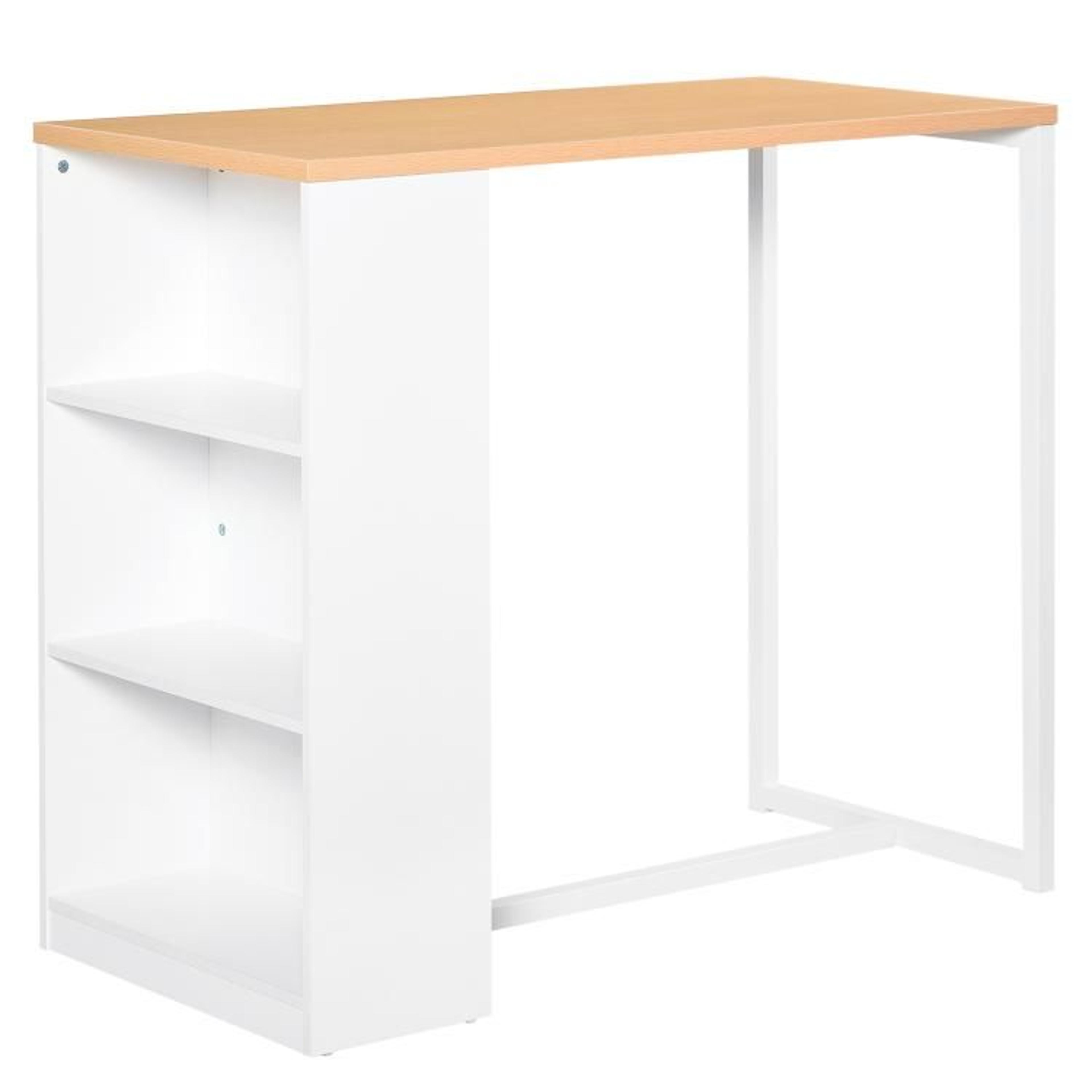 modern counter height bar table with 3 storage shelves  white