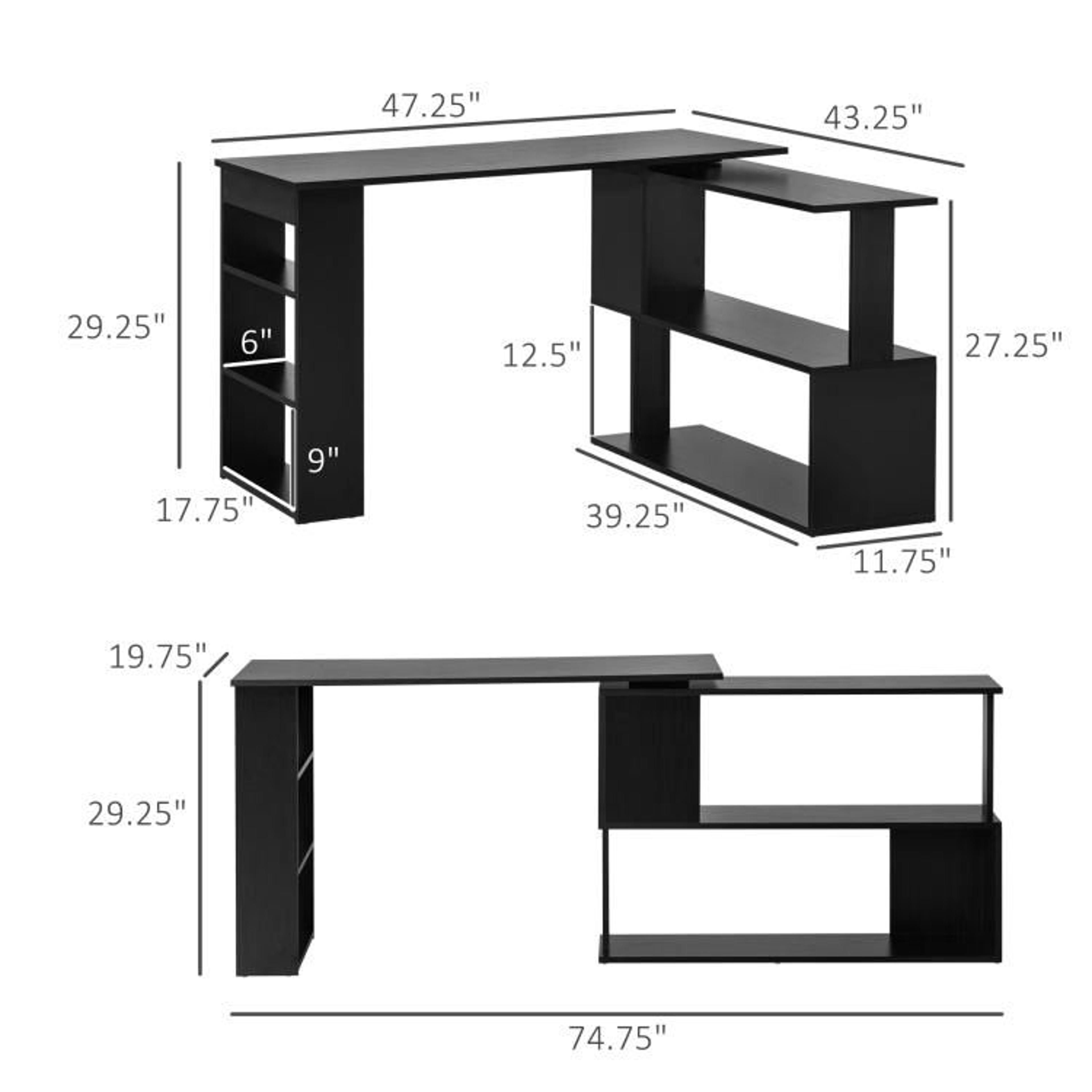 L Shaped Corner Computer Desk With 360 Rotating Design And Storage Shelves 4