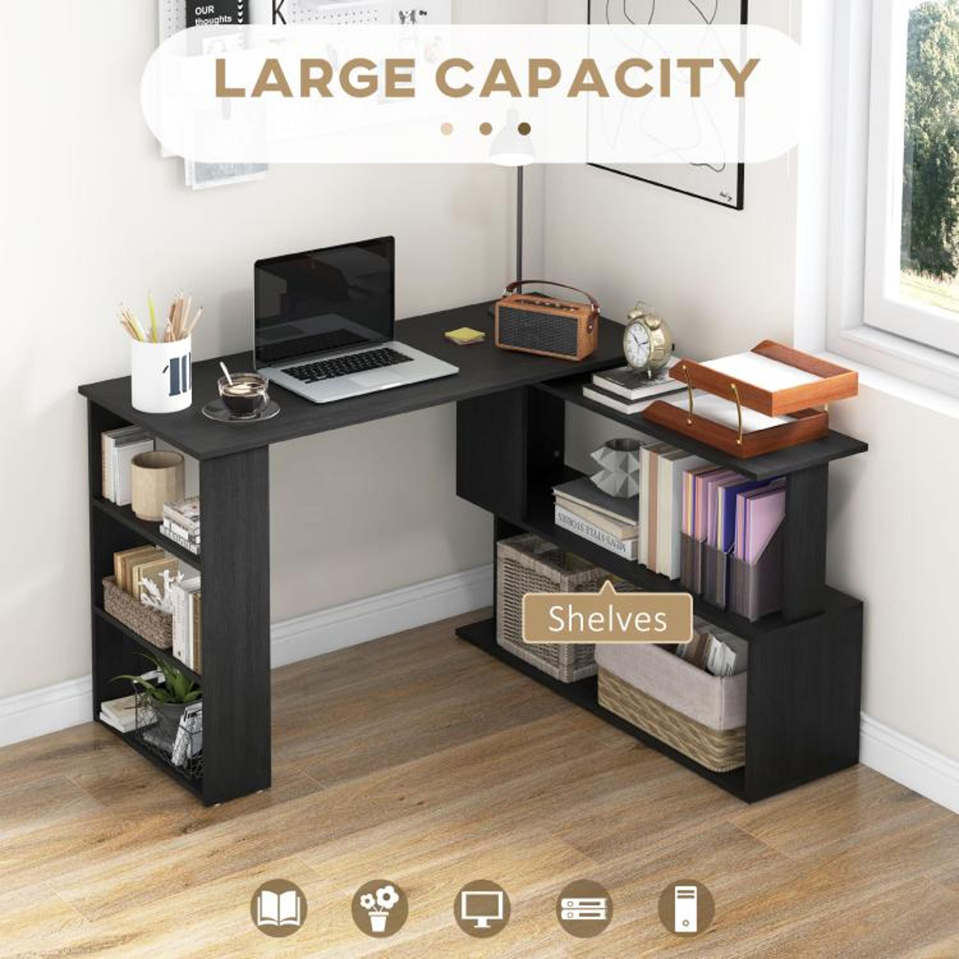 L Shaped Corner Computer Desk With 360 Rotating Design And Storage Shelves 5