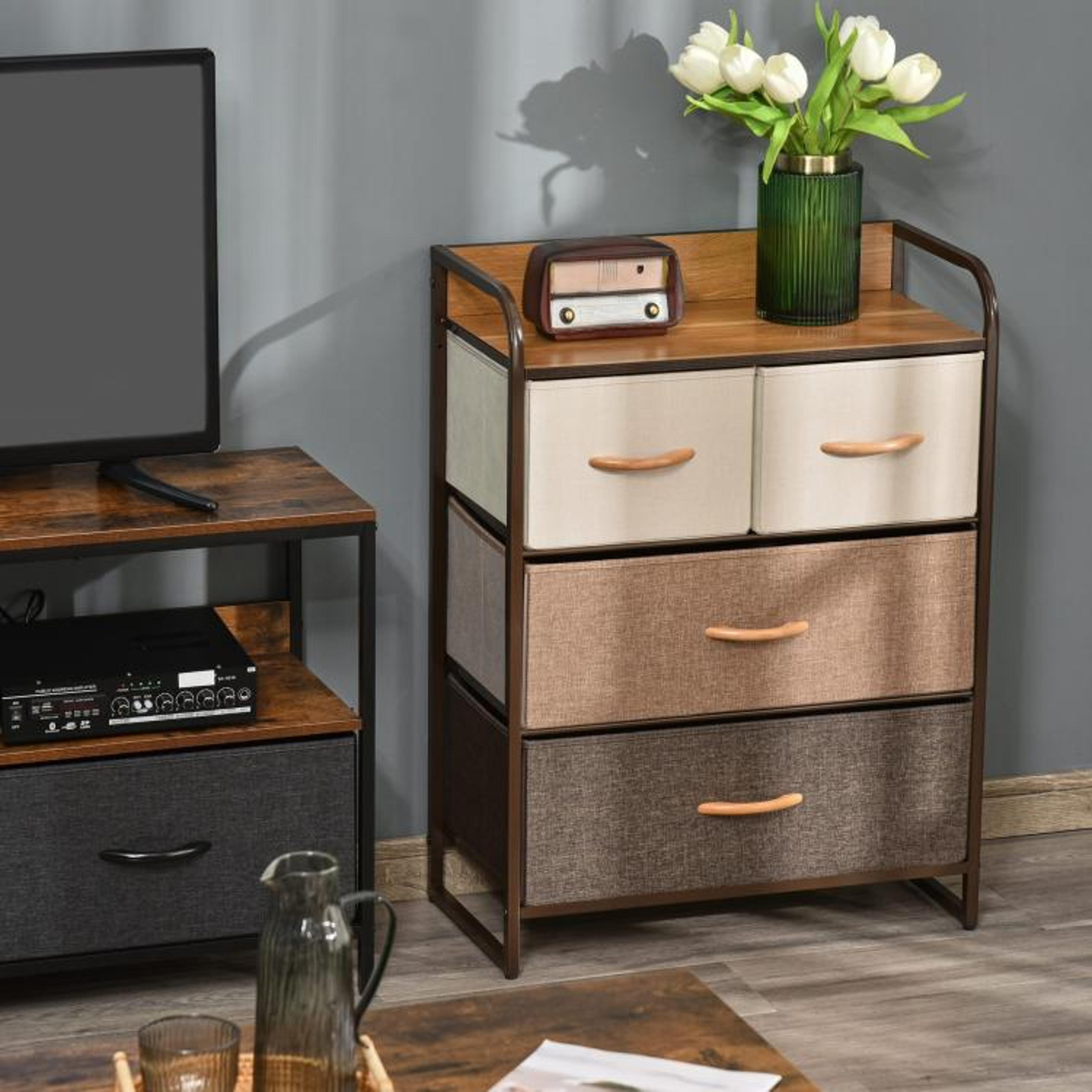 4Drawer Storage Dresser With Steel Frame And Foldable Drawers 2