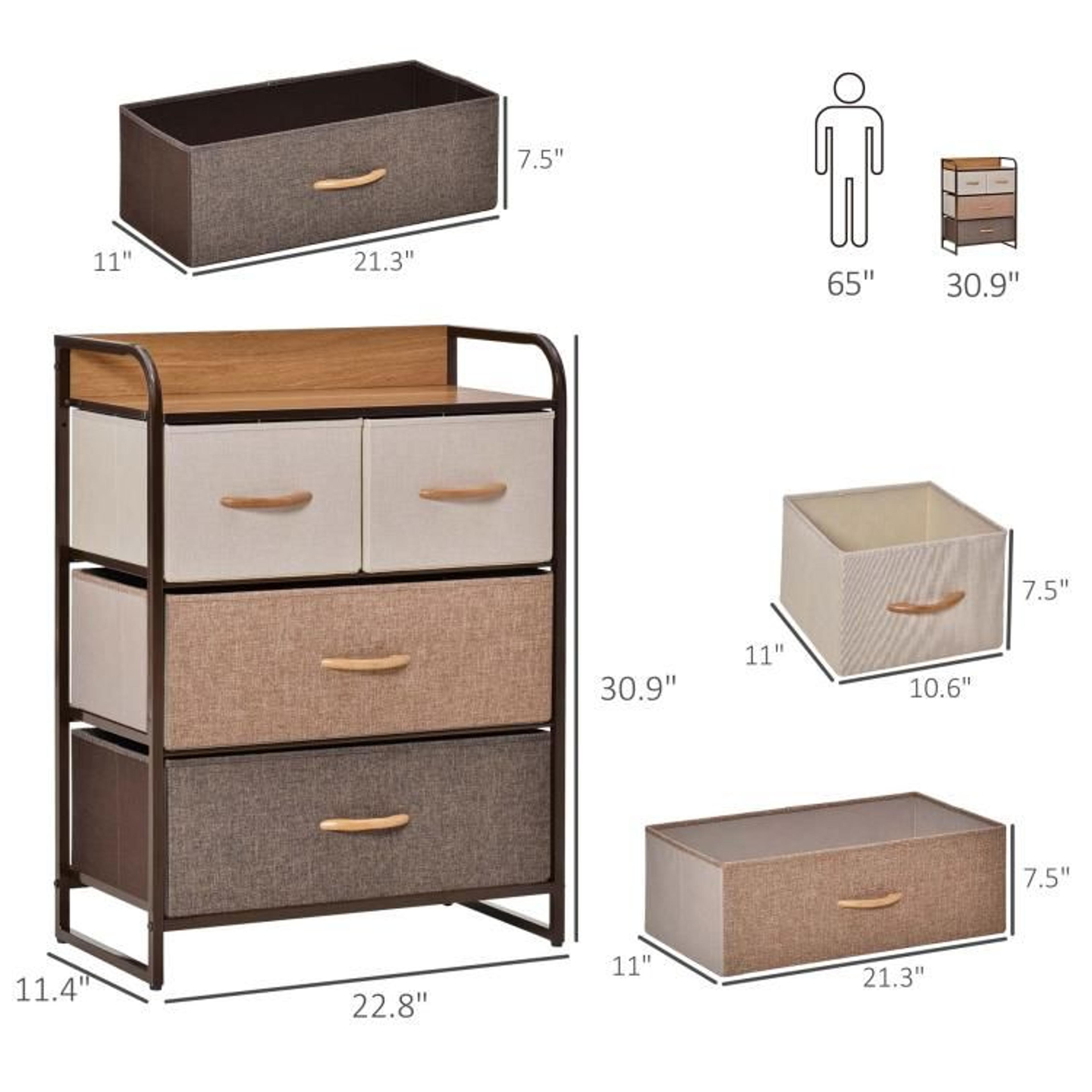 4Drawer Storage Dresser With Steel Frame And Foldable Drawers 3