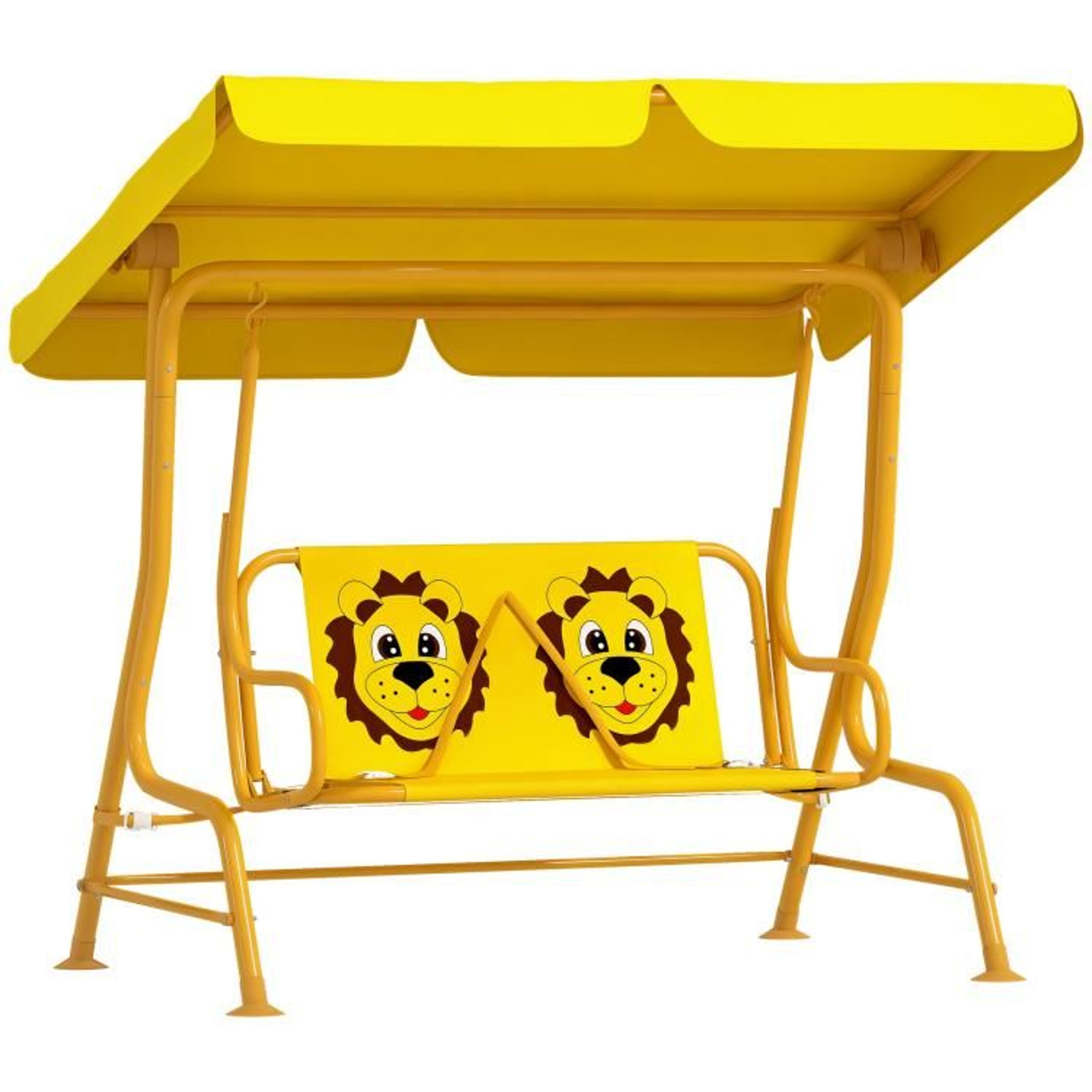 kids patio swing chair with adjustable canopy and safety belt  yellow ladybug design