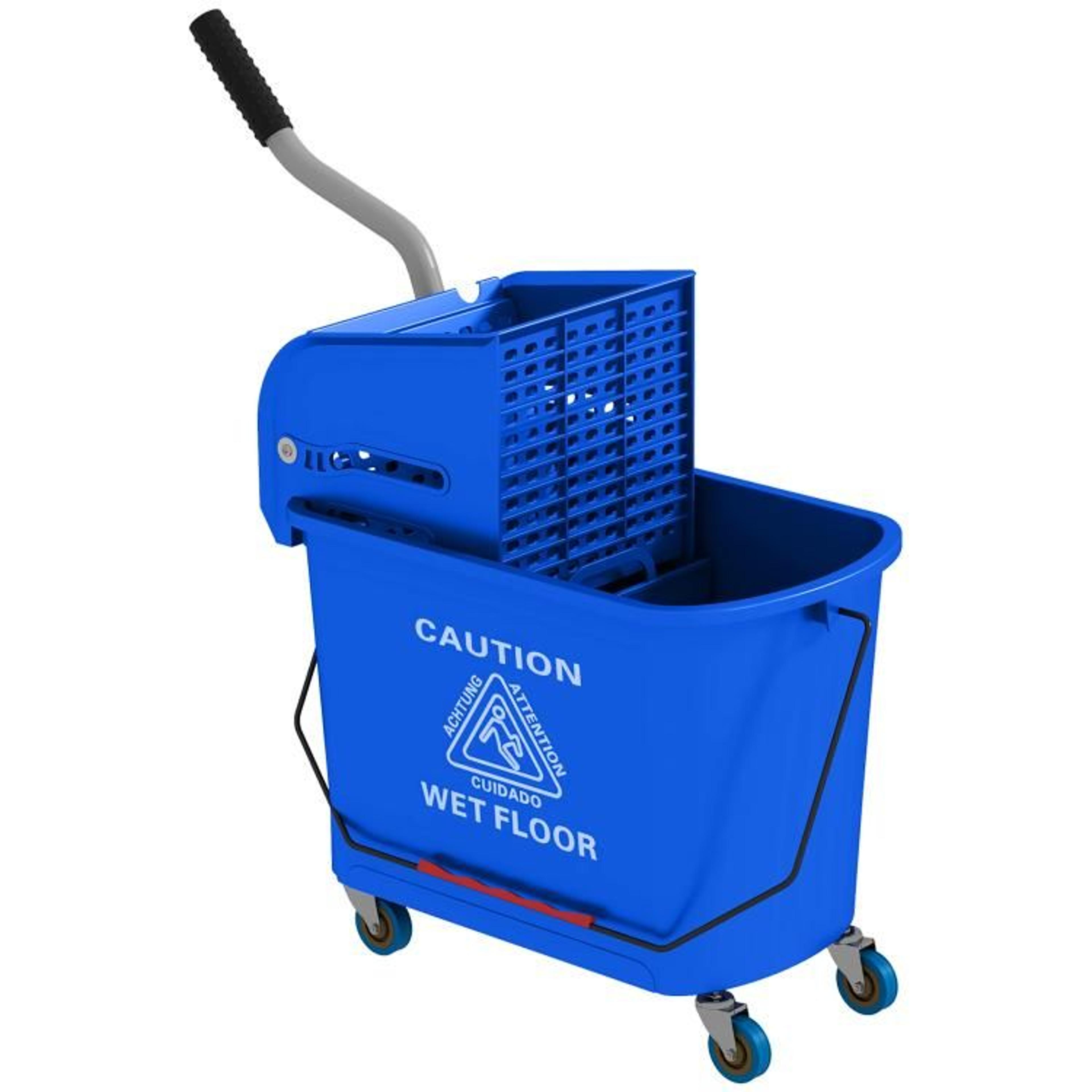 21 quart mop bucket with wringer and wheels  separate clean and dirty water