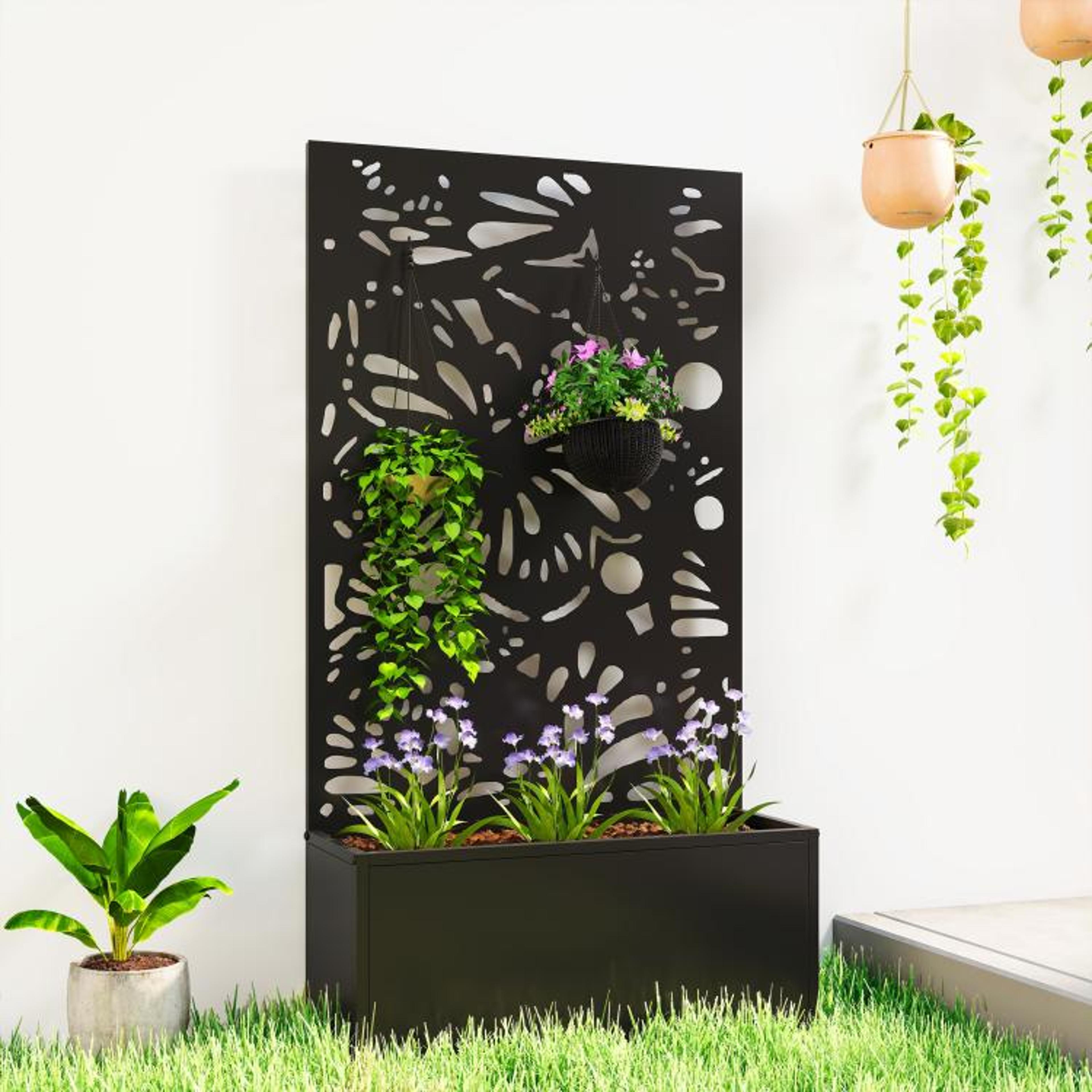 Metal Raised Garden Bed With Trellis And Butterfly Privacy Panel 2