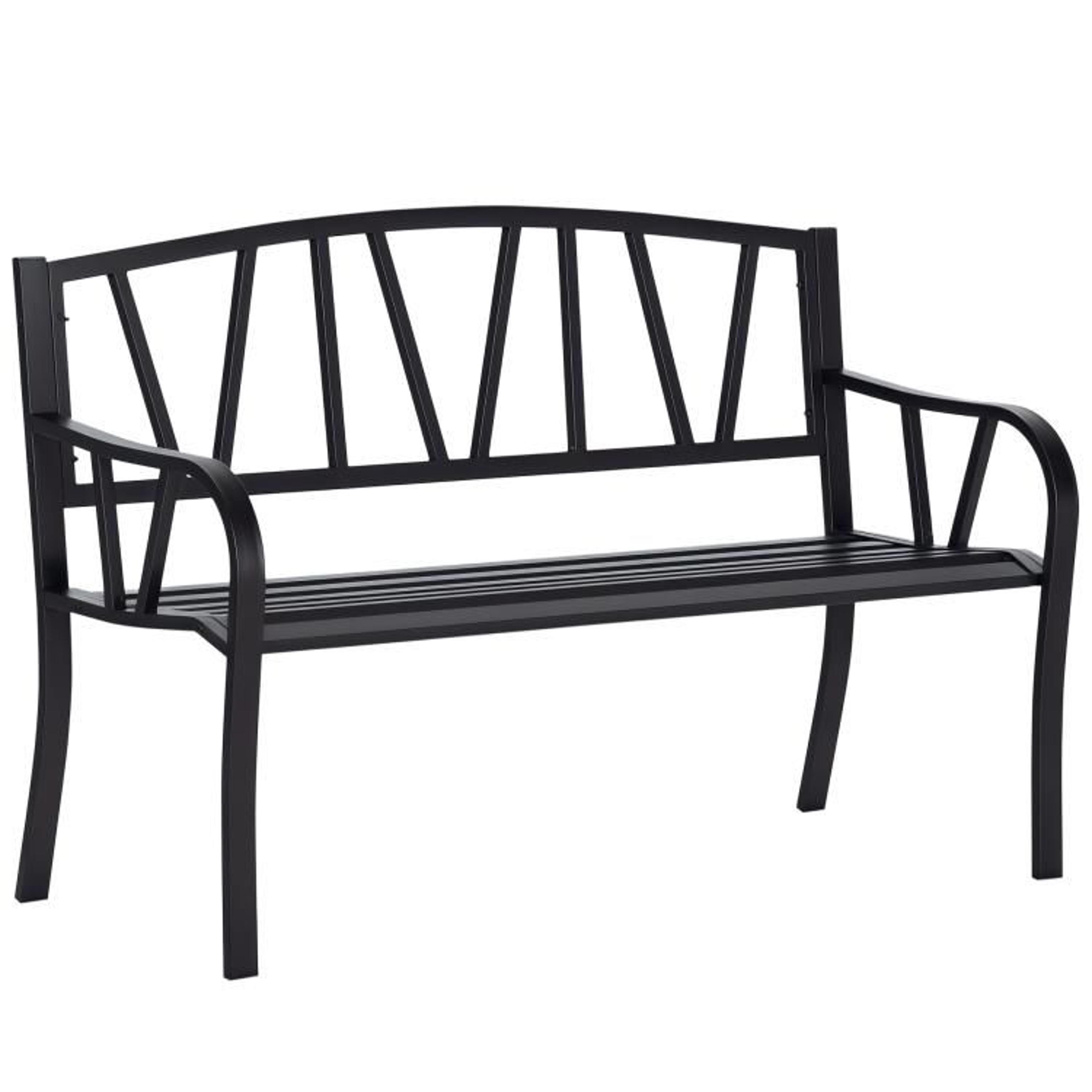 50 inch outdoor garden bench with v-shaped backrest and steel frame  black