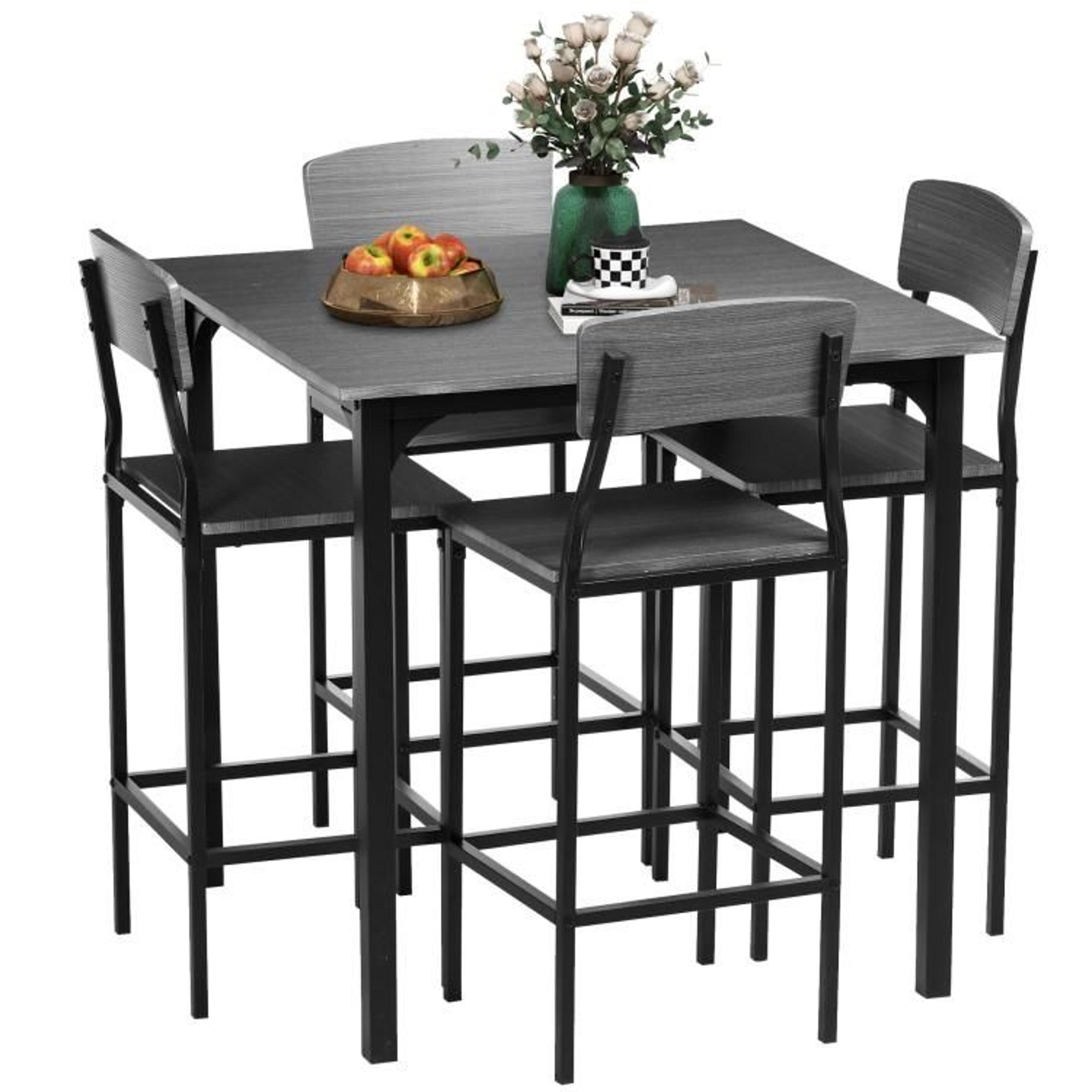 counter height dining table set with 4 stools and space-saving design gray