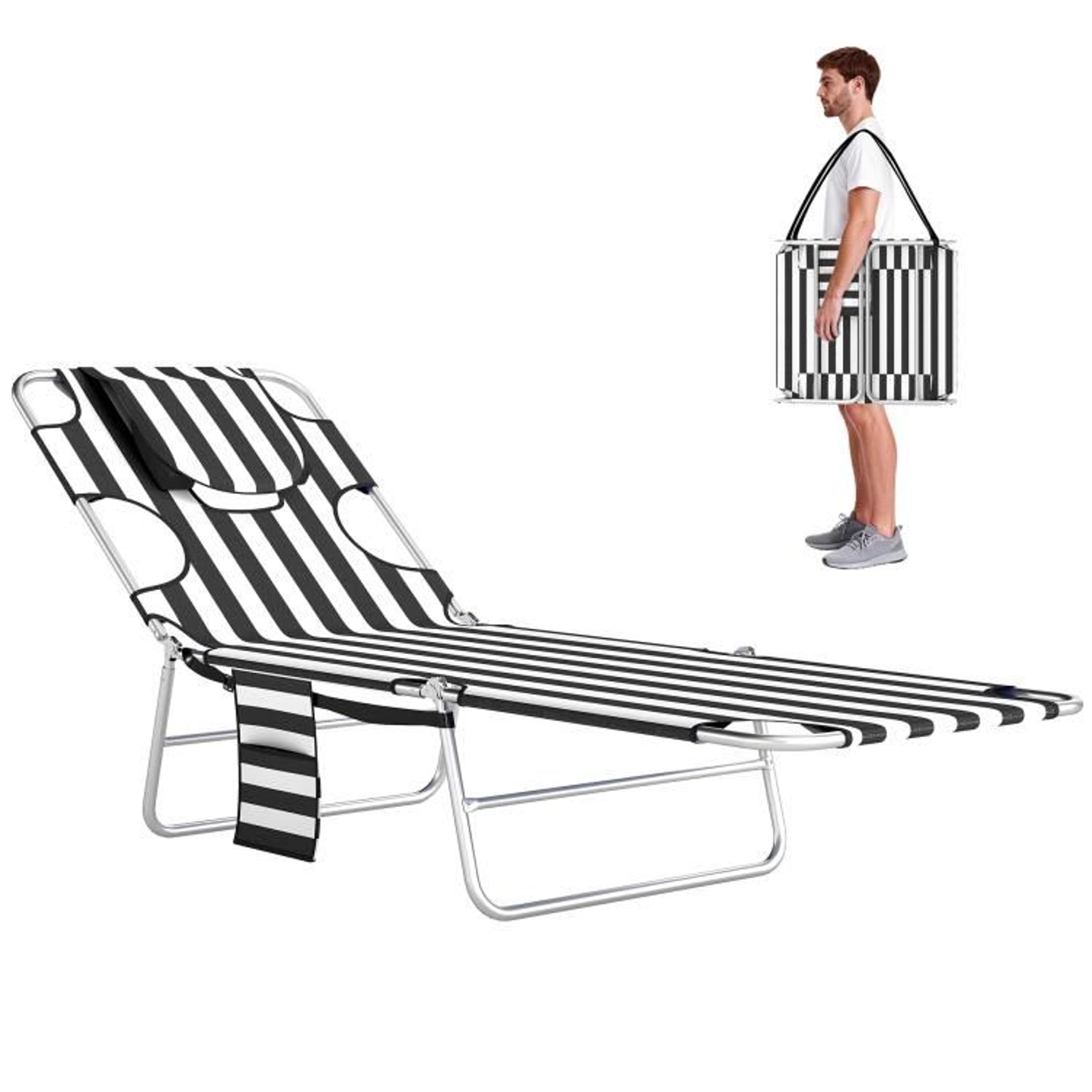 folding tanning lounge chair with face hole and 5 adjustable positions