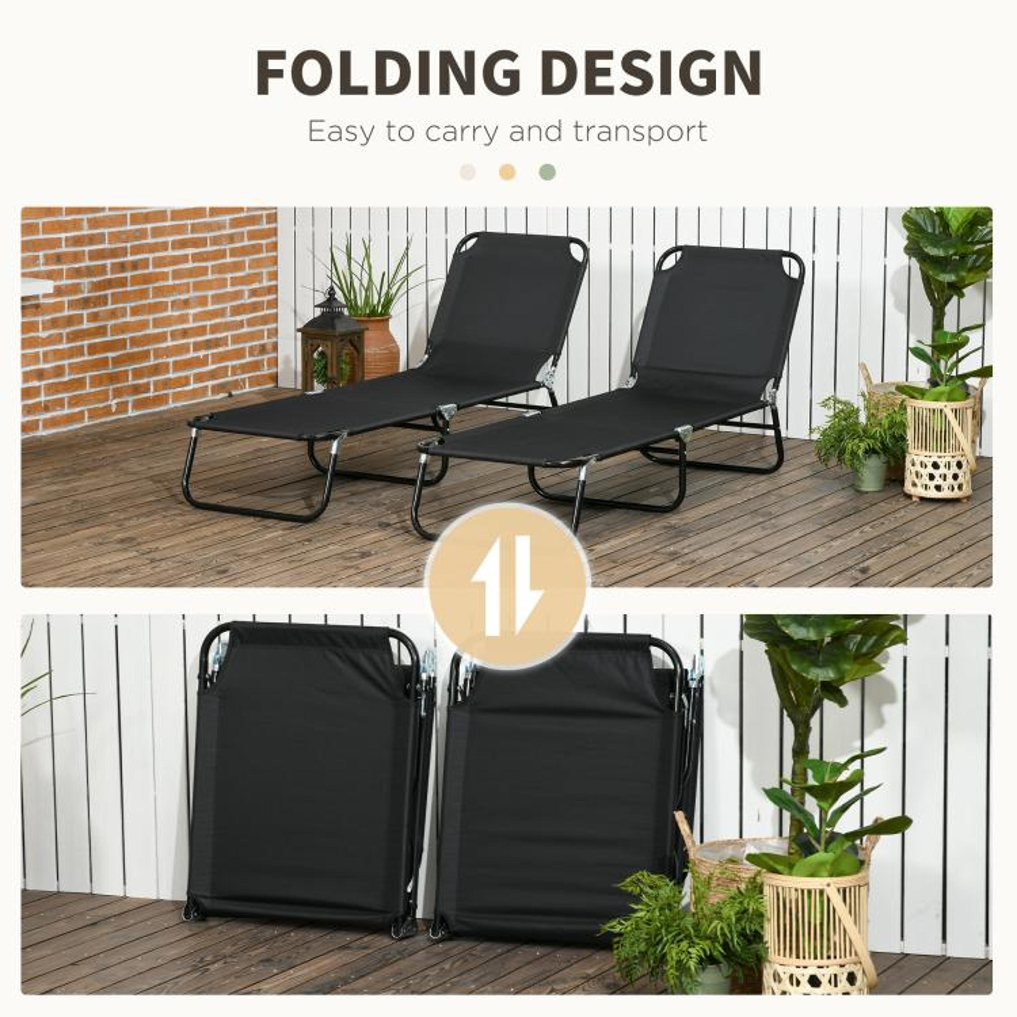 Folding Outdoor Chaise Lounge Chair With 5Position Reclining Backrest  Black 5