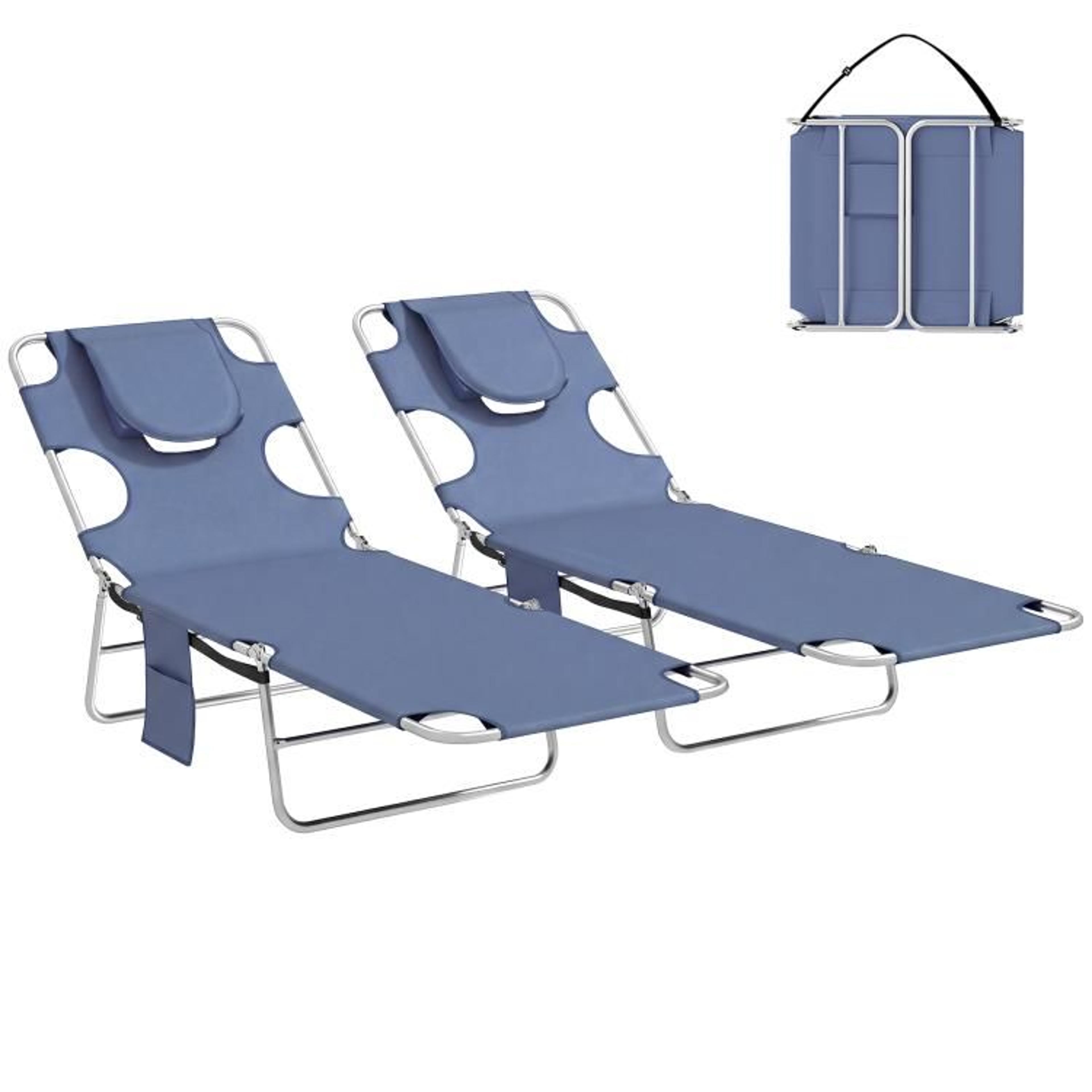 set of 2 folding tanning lounge chairs with face hole and 5 adjustable positions gray