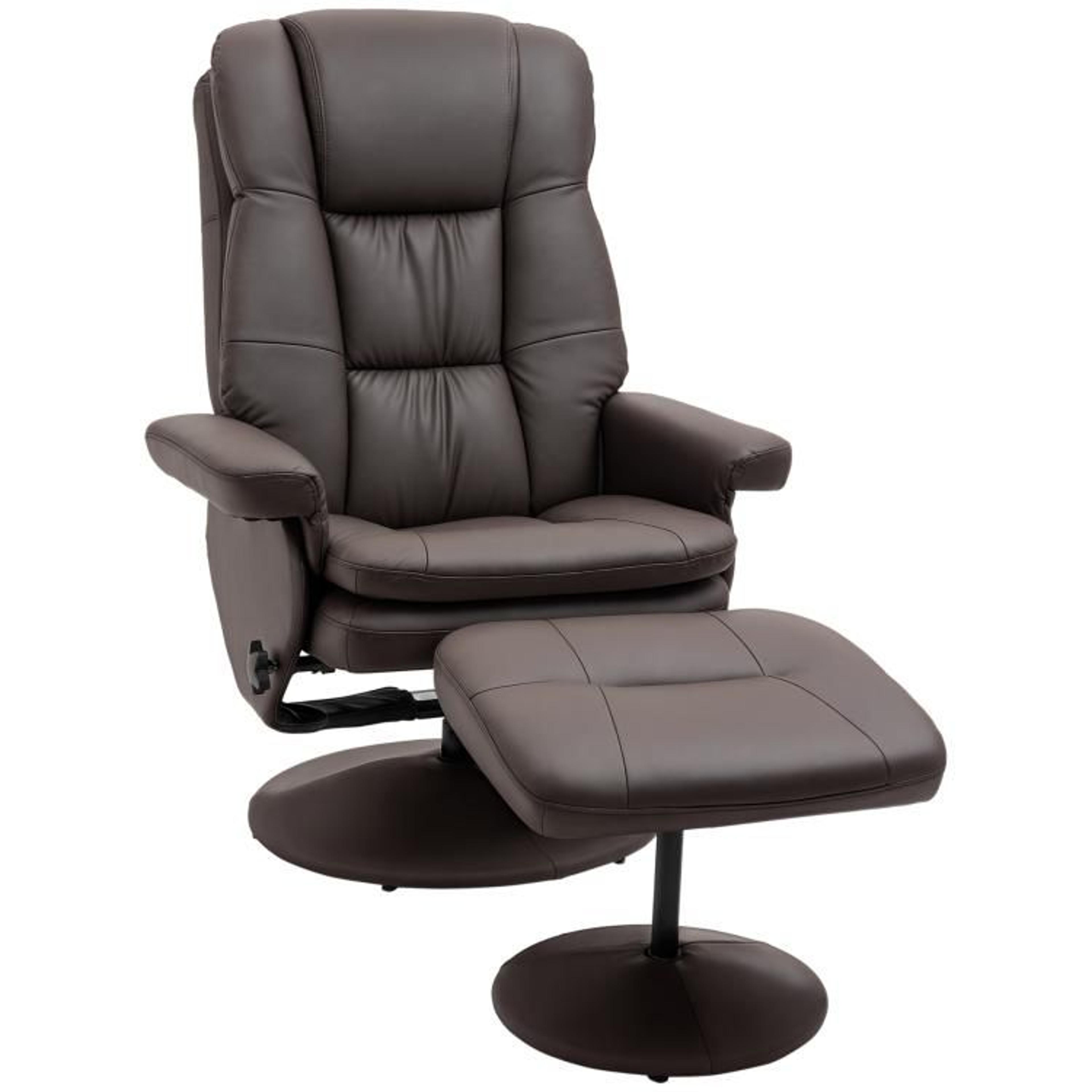 pu leather swivel recliner chair with ottoman and adjustable backrest – brown