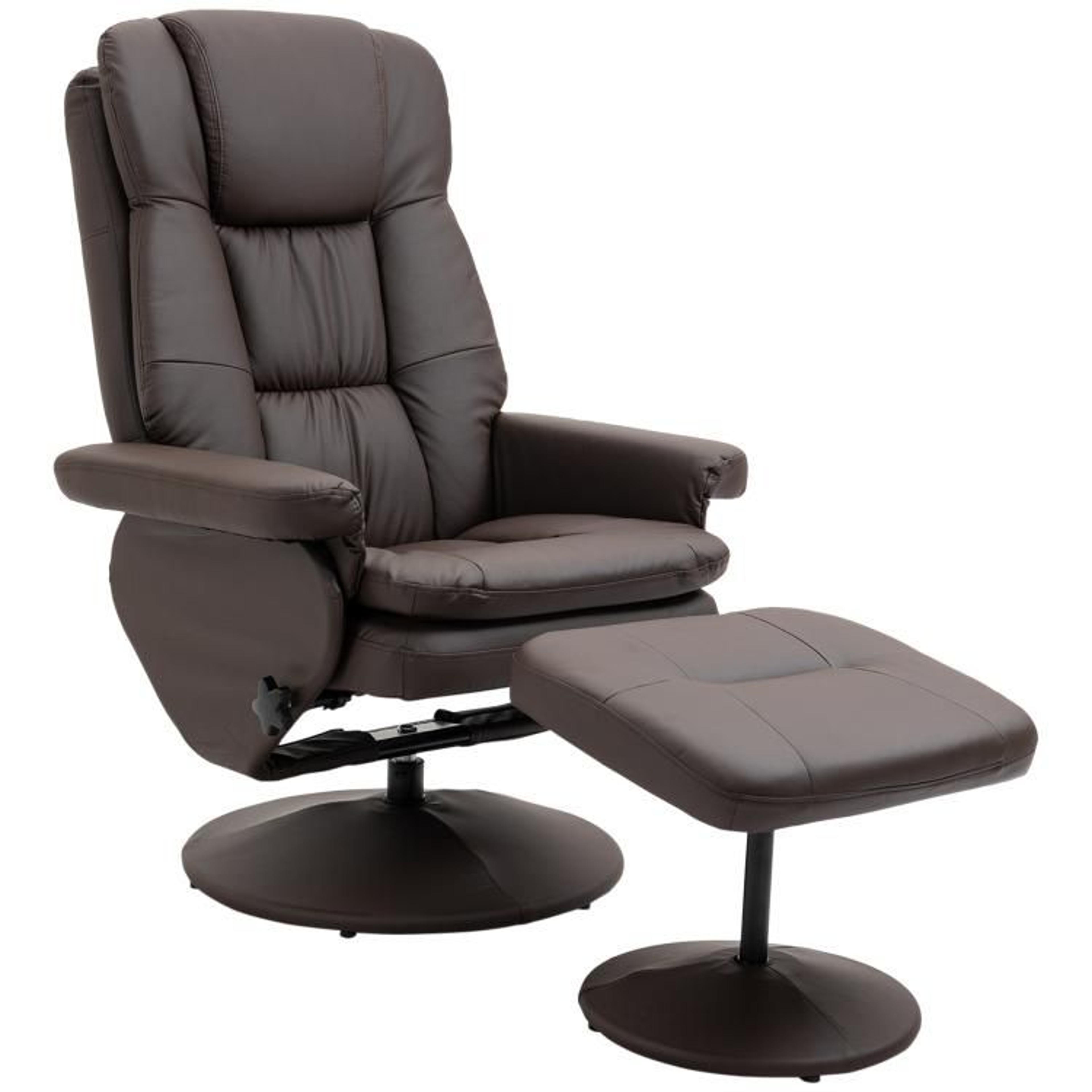 PU Leather Swivel Recliner Chair With Ottoman And Adjustable Backrest  Brown 1