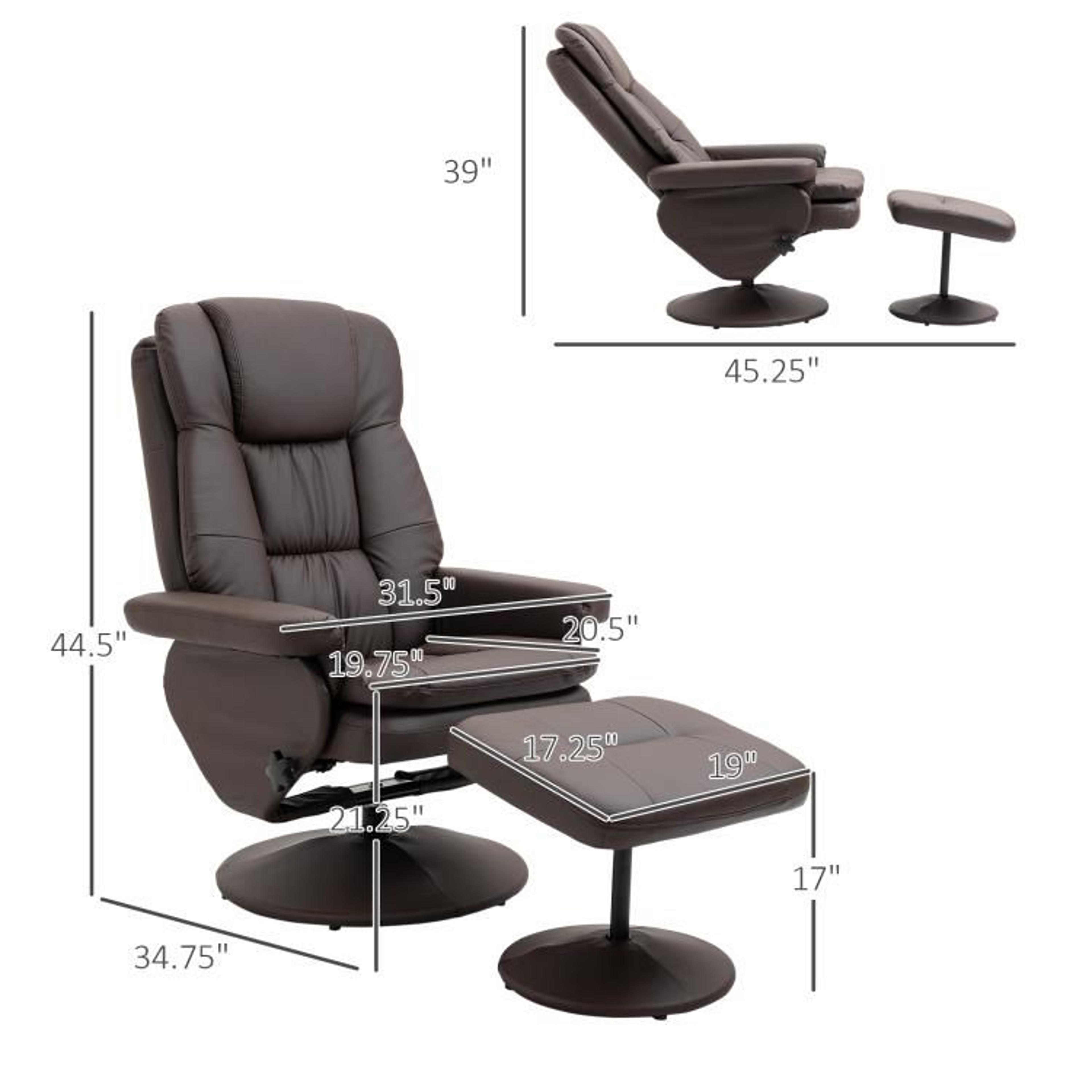 PU Leather Swivel Recliner Chair With Ottoman And Adjustable Backrest  Brown 3