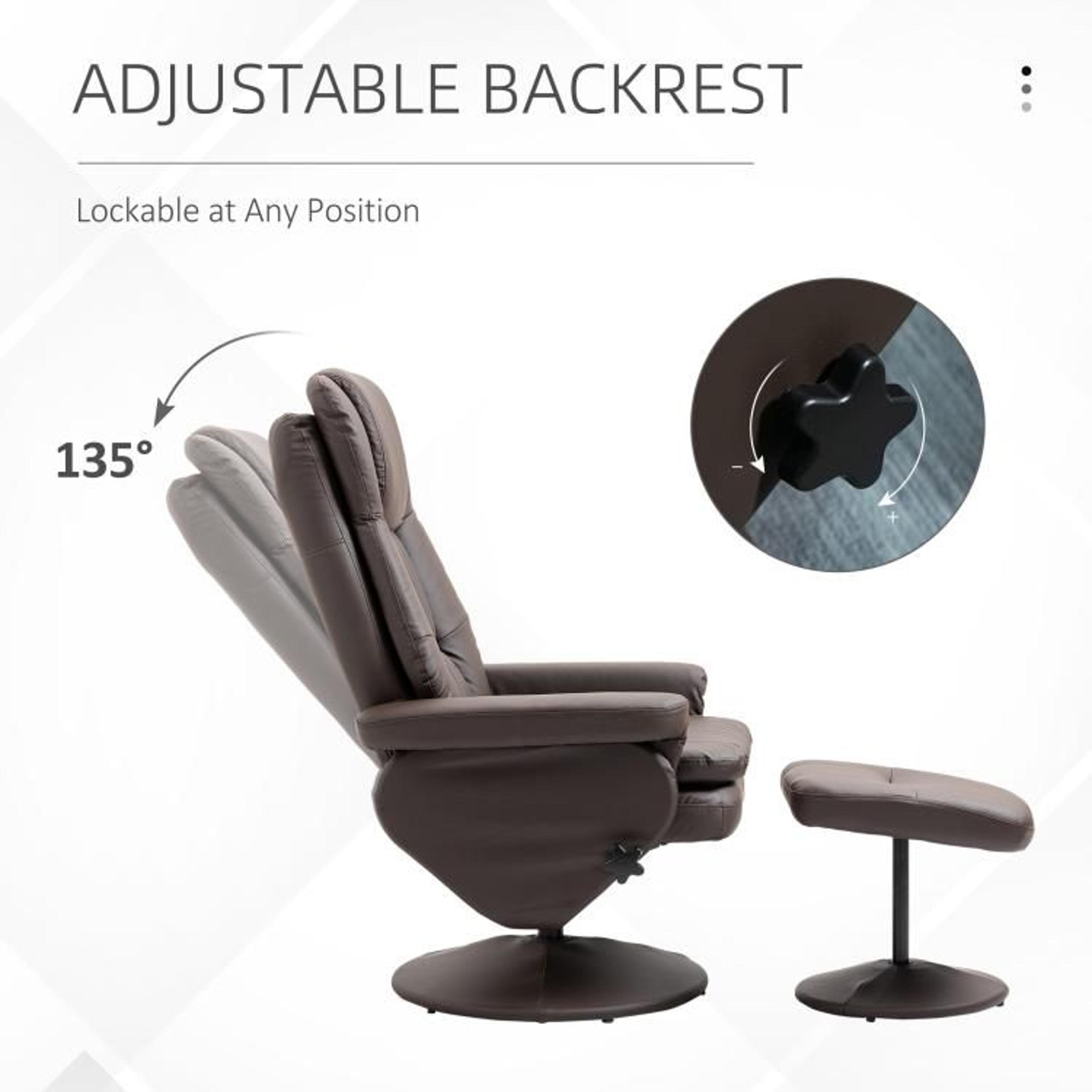 PU Leather Swivel Recliner Chair With Ottoman And Adjustable Backrest  Brown 4