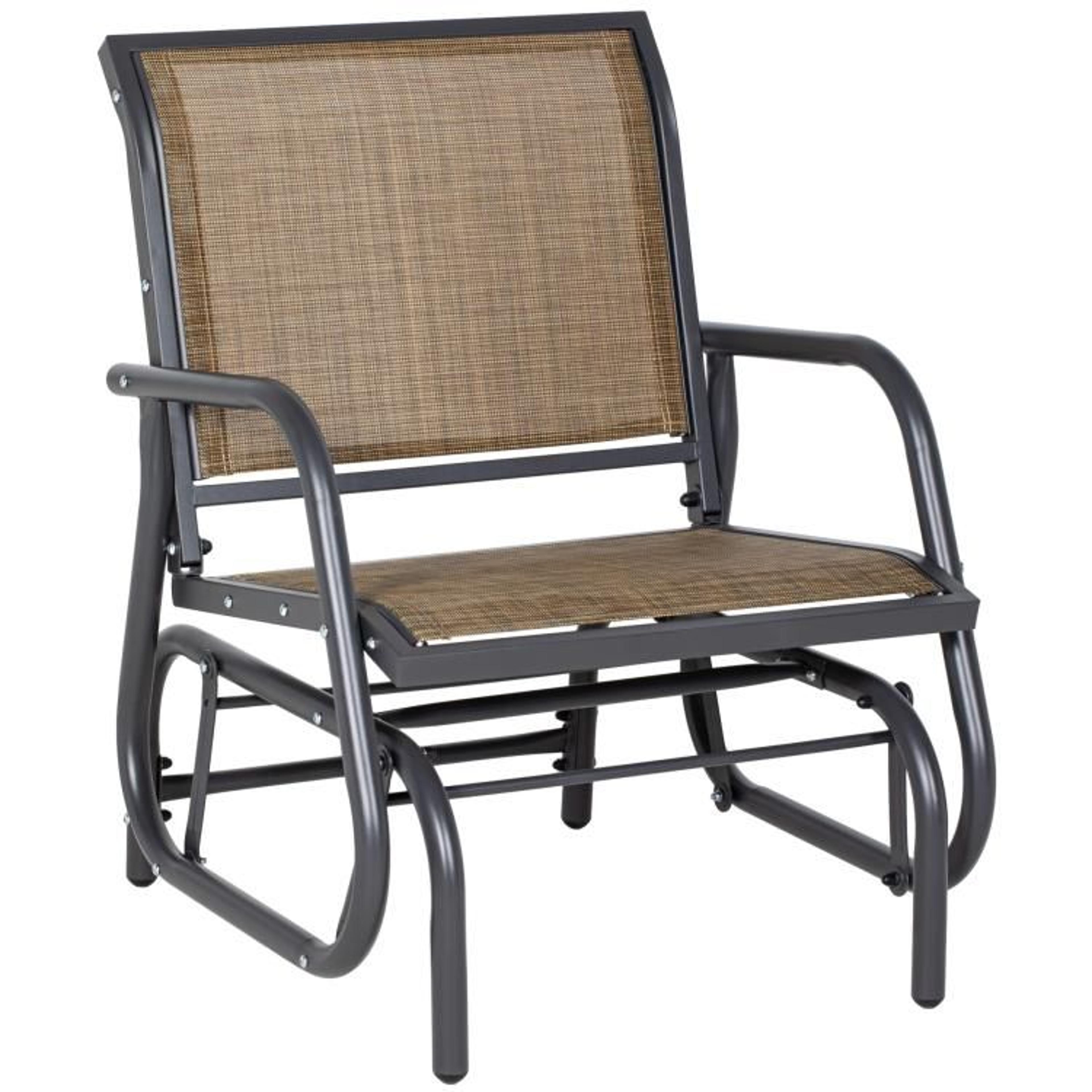 outdoor glider chair with steel frame and breathable mesh seat brown