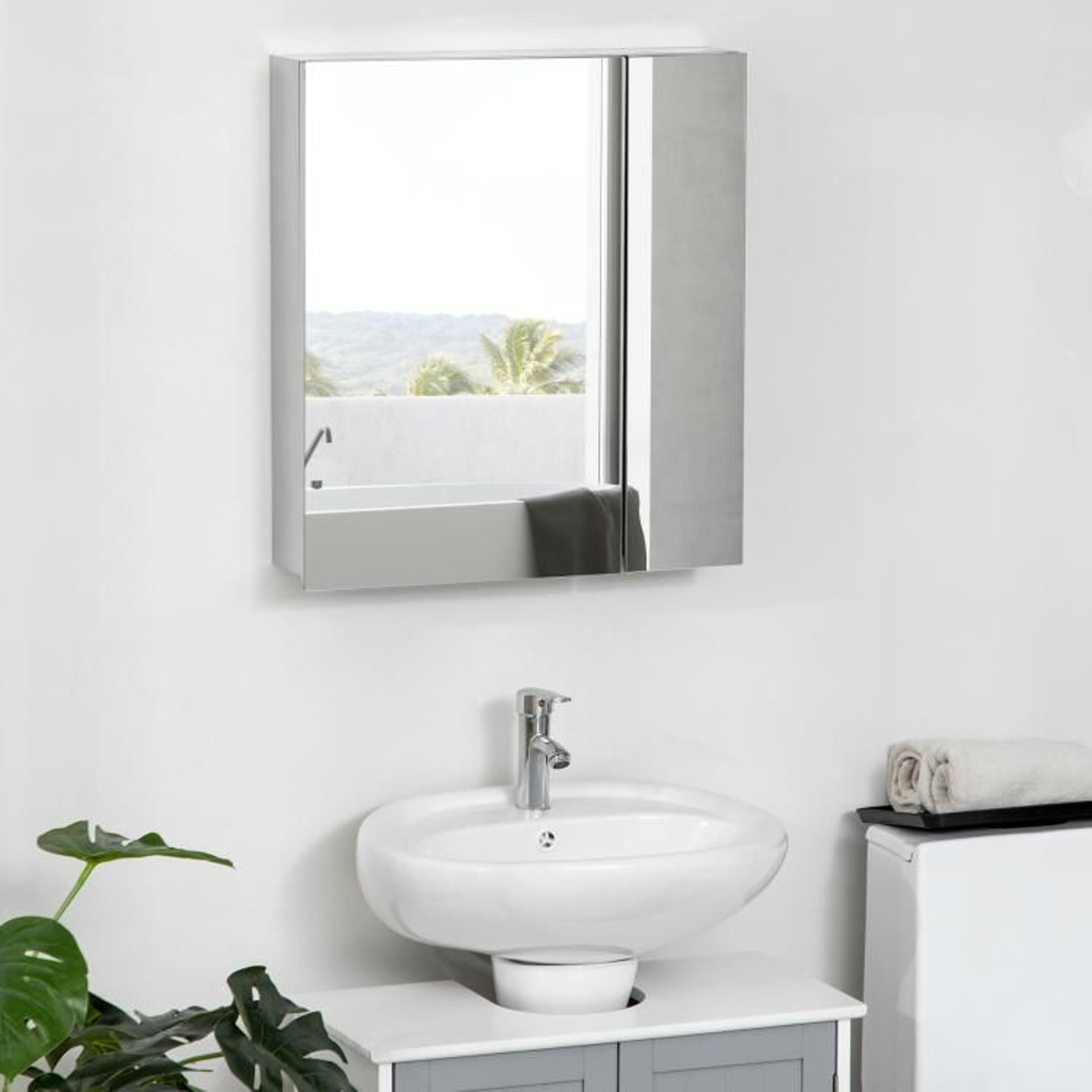 Wall Mounted Bathroom Medicine Cabinet With Mirror And Stainless Steel Shelves  Silver 6