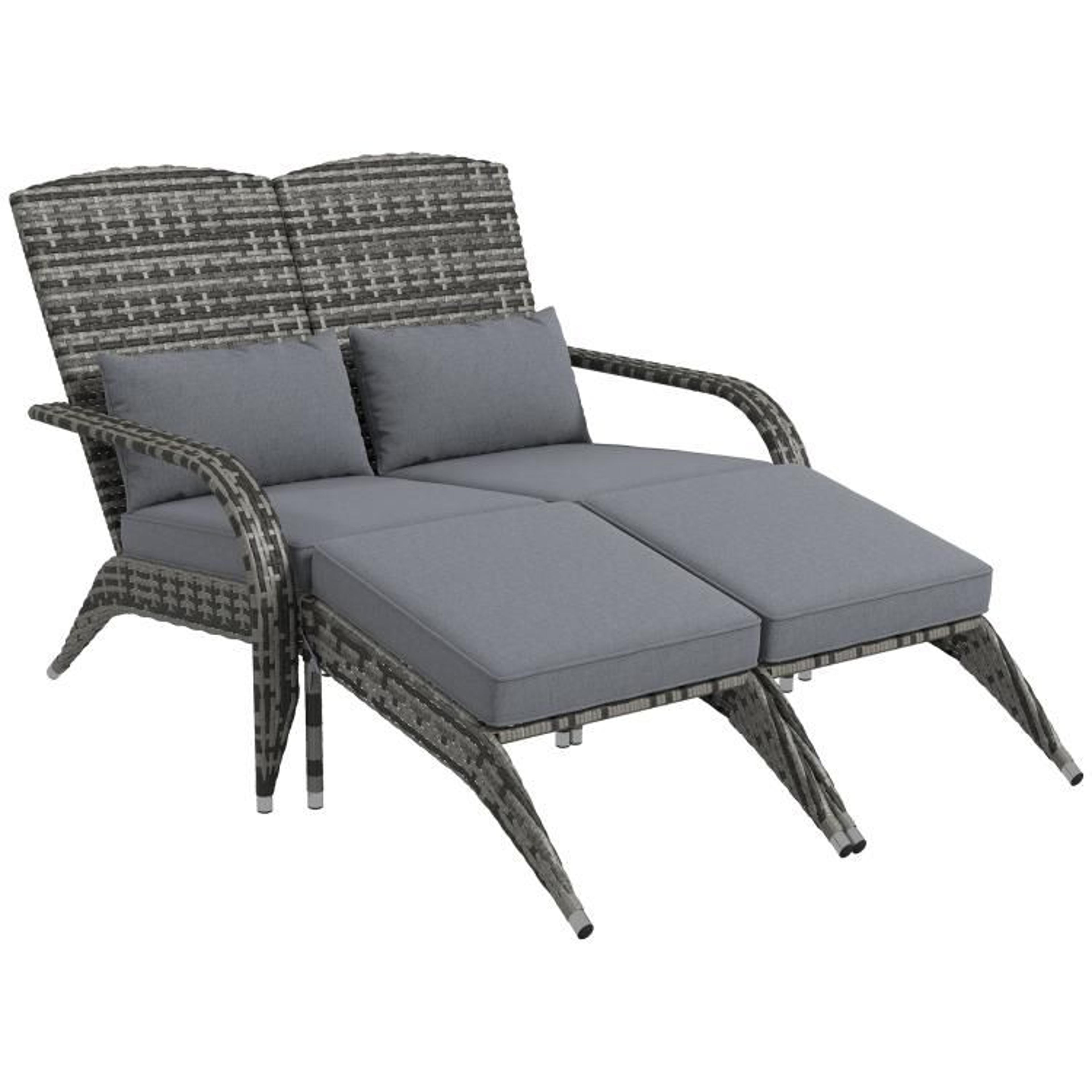 Wicker Adirondack Loveseat For 2 With Cushions And Footrests  Mixed Gray 1