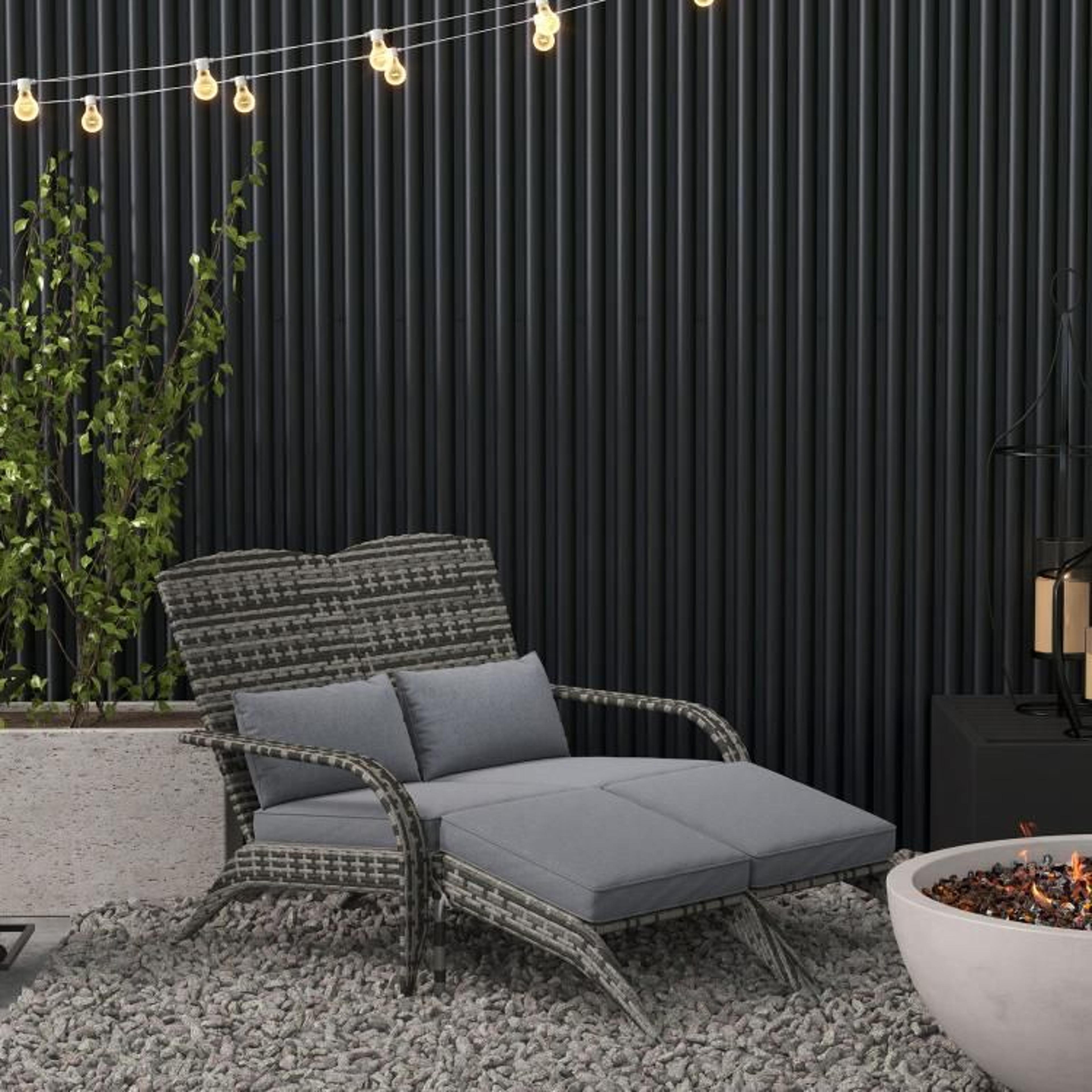 Wicker Adirondack Loveseat For 2 With Cushions And Footrests  Mixed Gray 2
