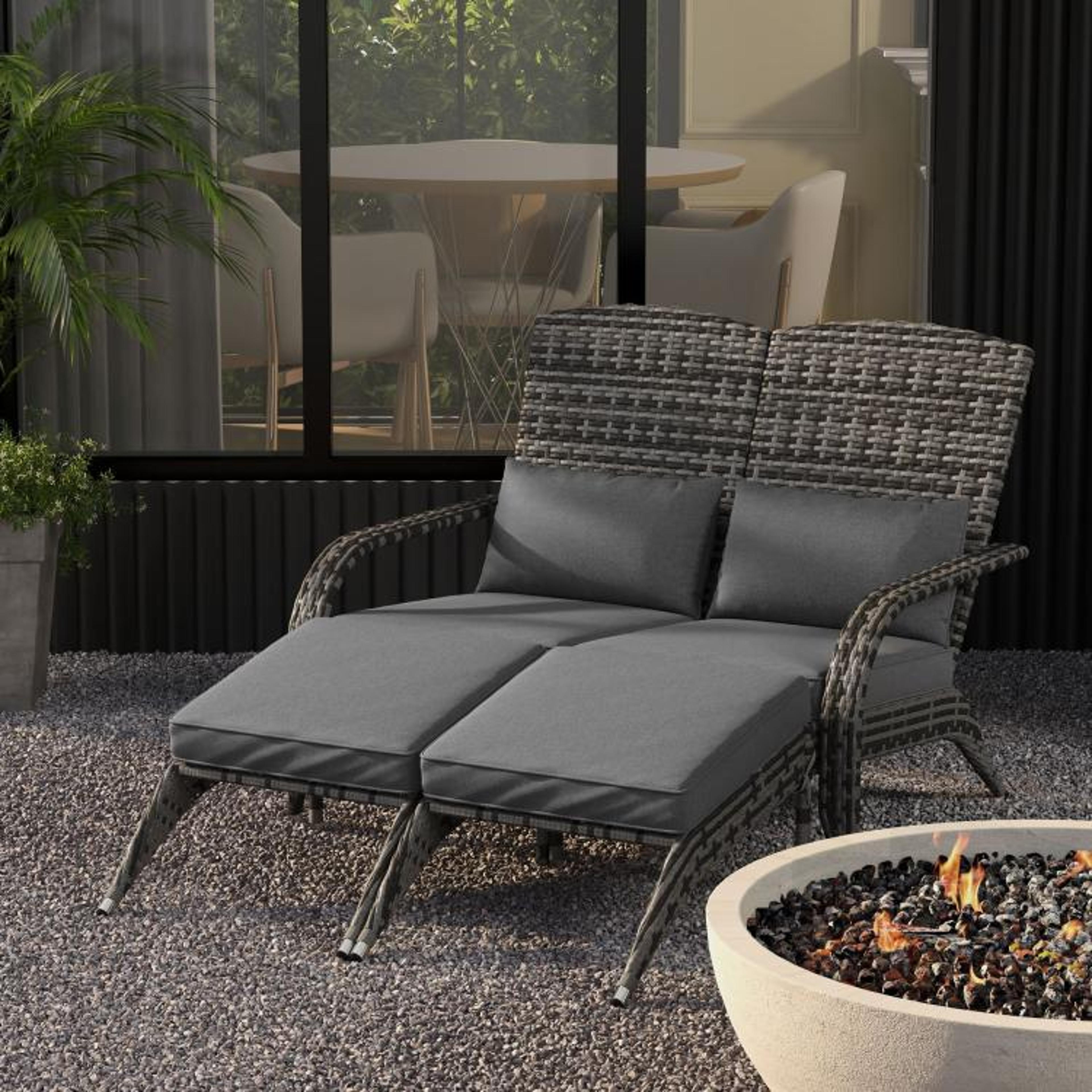 Wicker Adirondack Loveseat For 2 With Cushions And Footrests  Mixed Gray 3