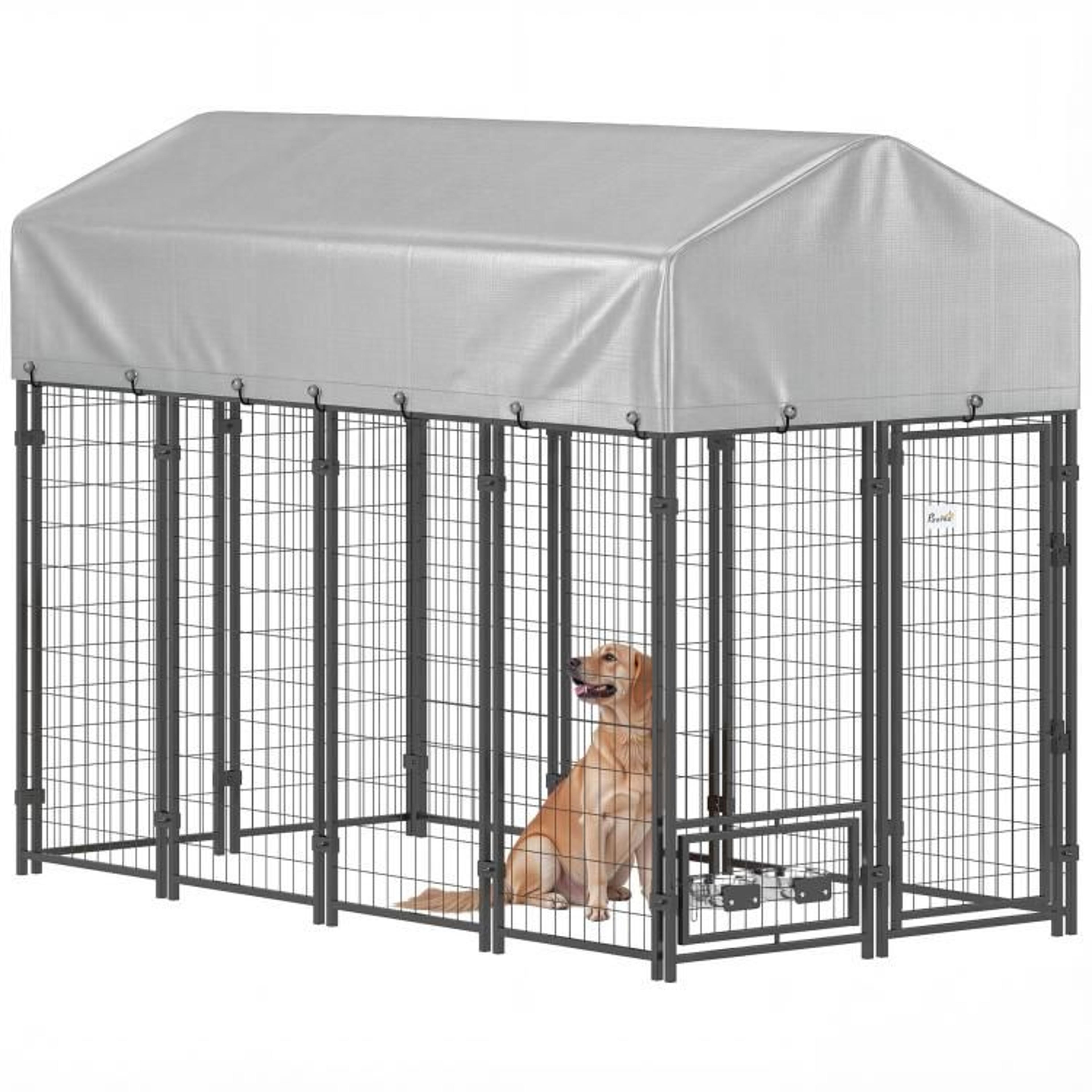 outdoor dog kennel 8 x 4 x 6 ft with rotating feeding bowls and uv-resistant cover