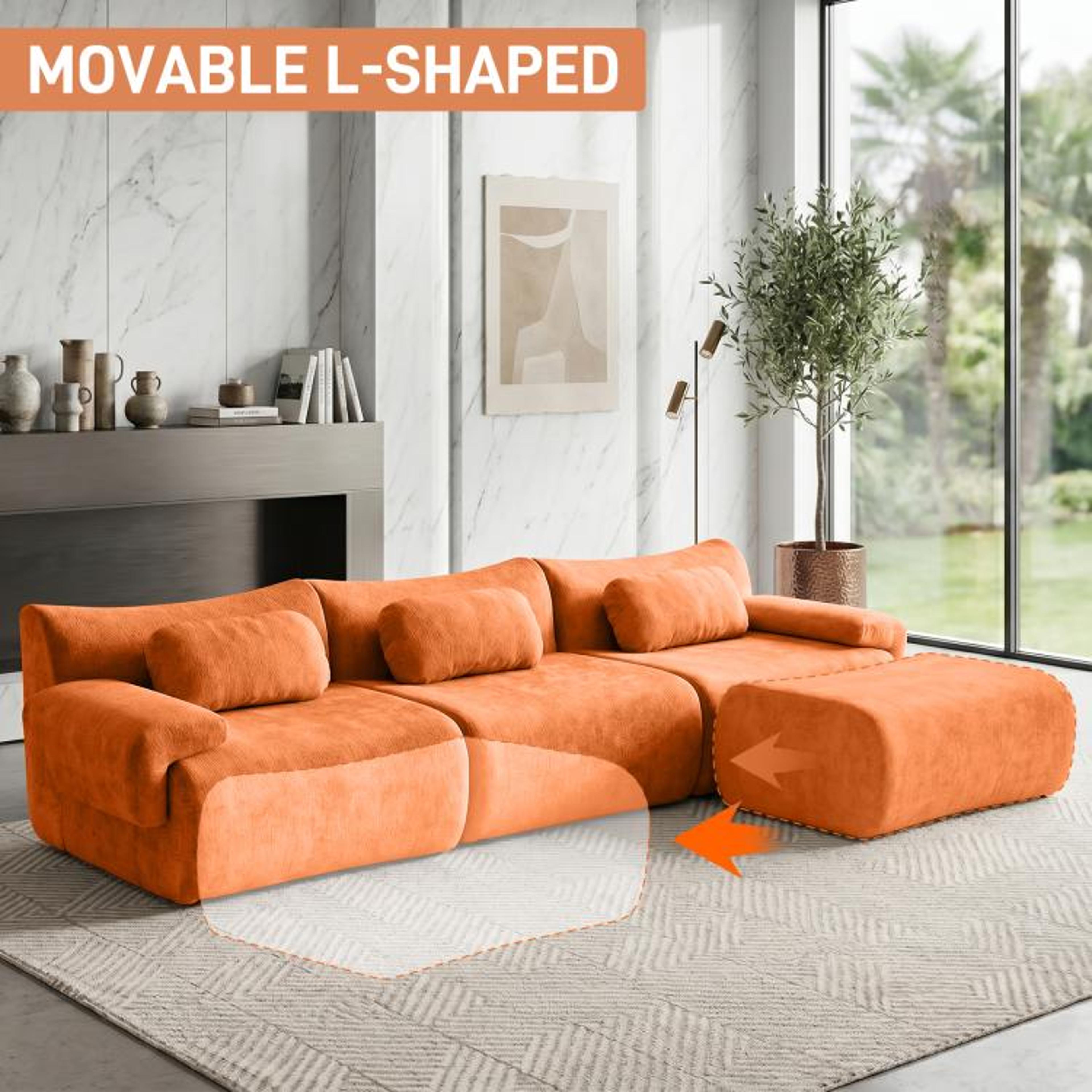 126Inch LShaped Modular Sectional Sofa With 3 Throw Pillows  Orange 3
