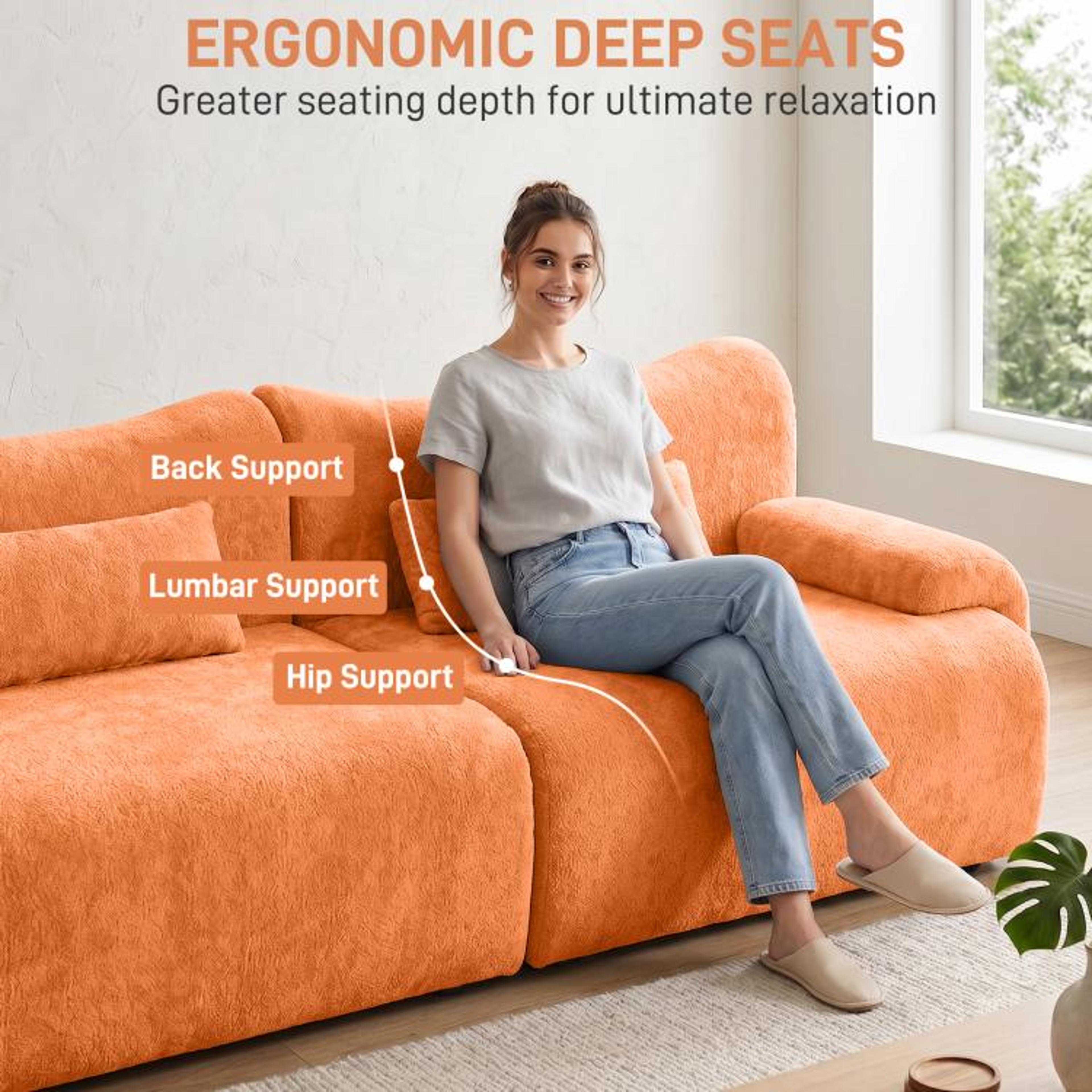 126Inch LShaped Modular Sectional Sofa With 3 Throw Pillows  Orange 4
