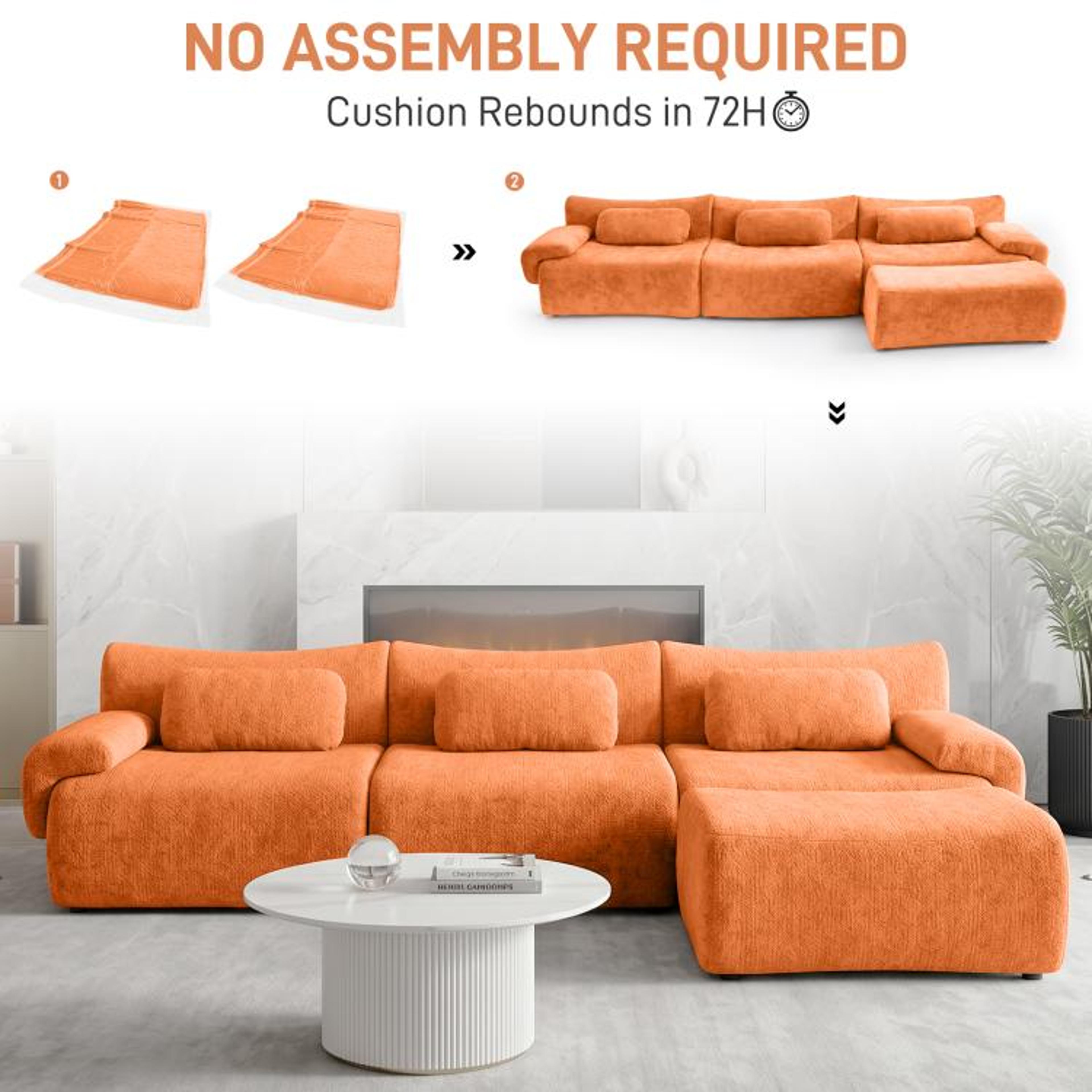 126Inch LShaped Modular Sectional Sofa With 3 Throw Pillows  Orange 6