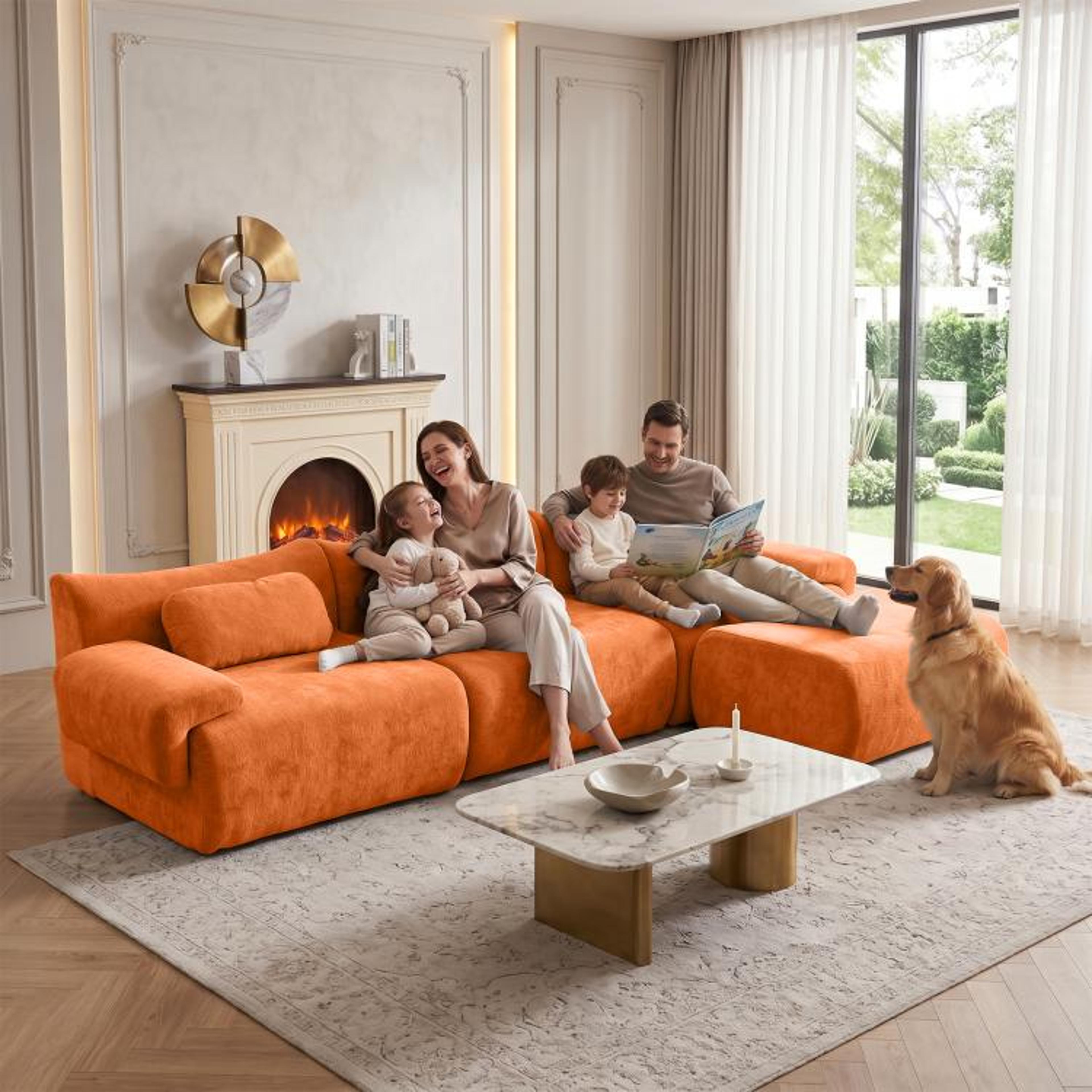 126Inch LShaped Modular Sectional Sofa With 3 Throw Pillows  Orange 7