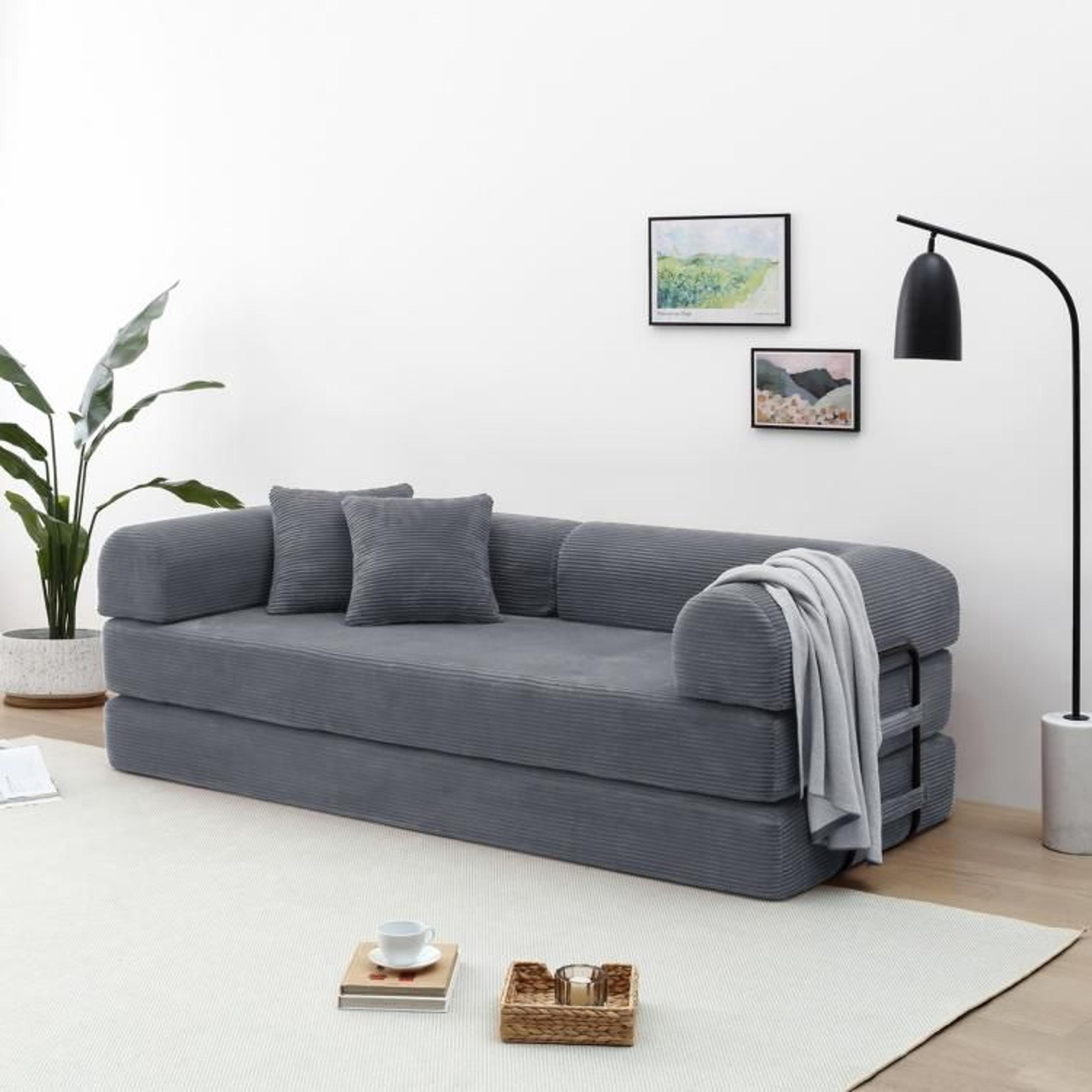 Convertible Sleeper Sofa Bed With Corduroy Upholstery  Dark Gray 1