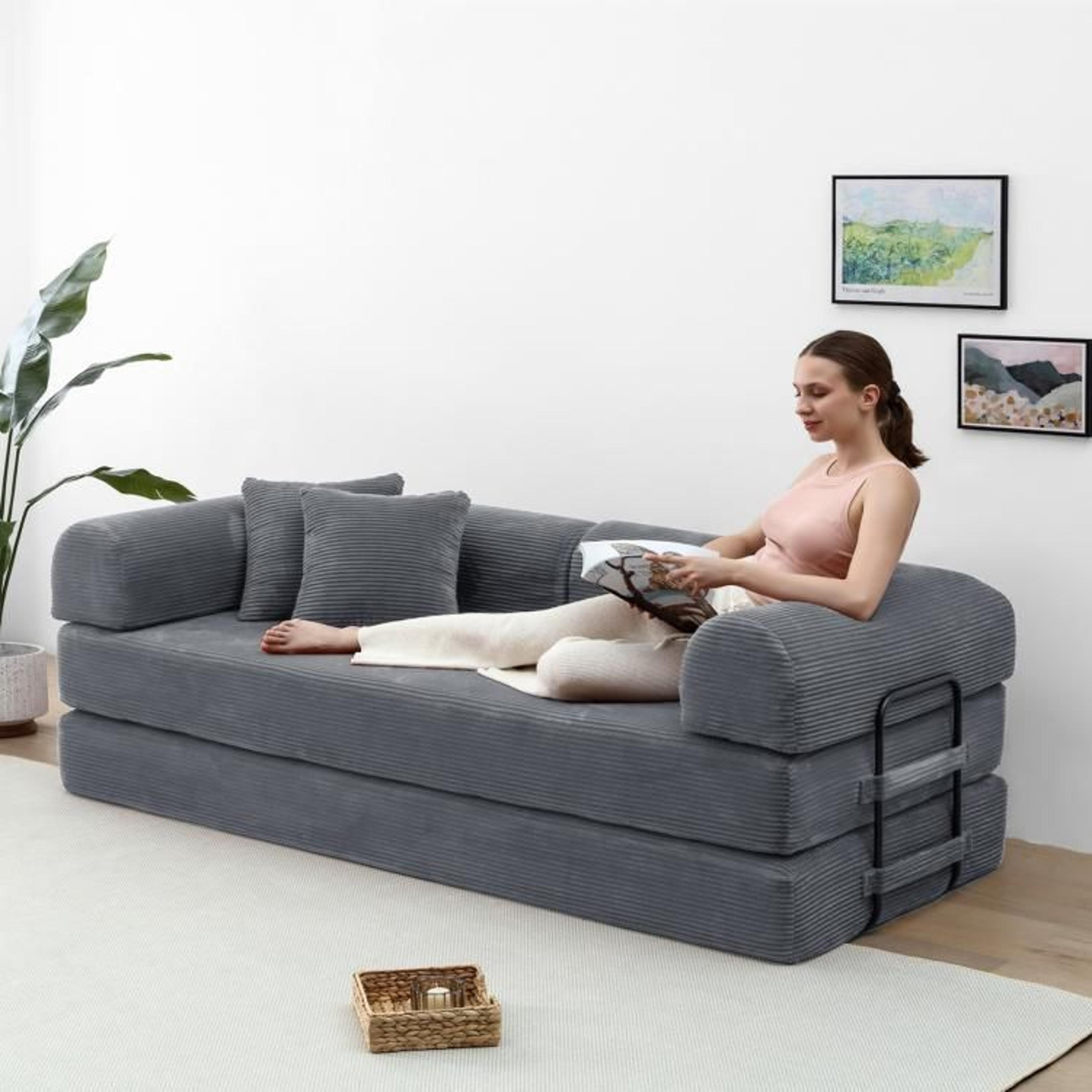 Convertible Sleeper Sofa Bed With Corduroy Upholstery  Dark Gray 3