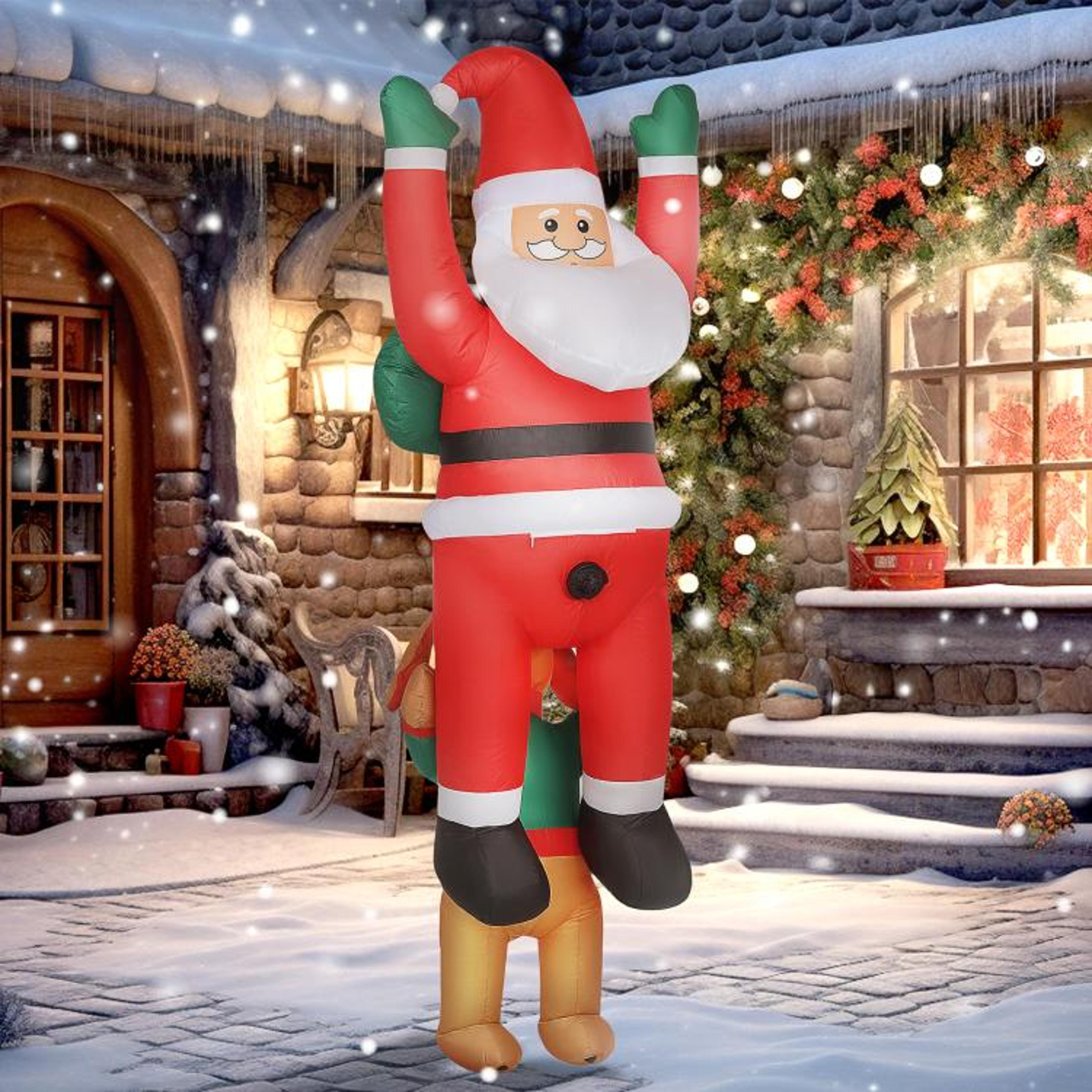 7FT Hanging Christmas Inflatable Santa With Dog And LED Lights 2