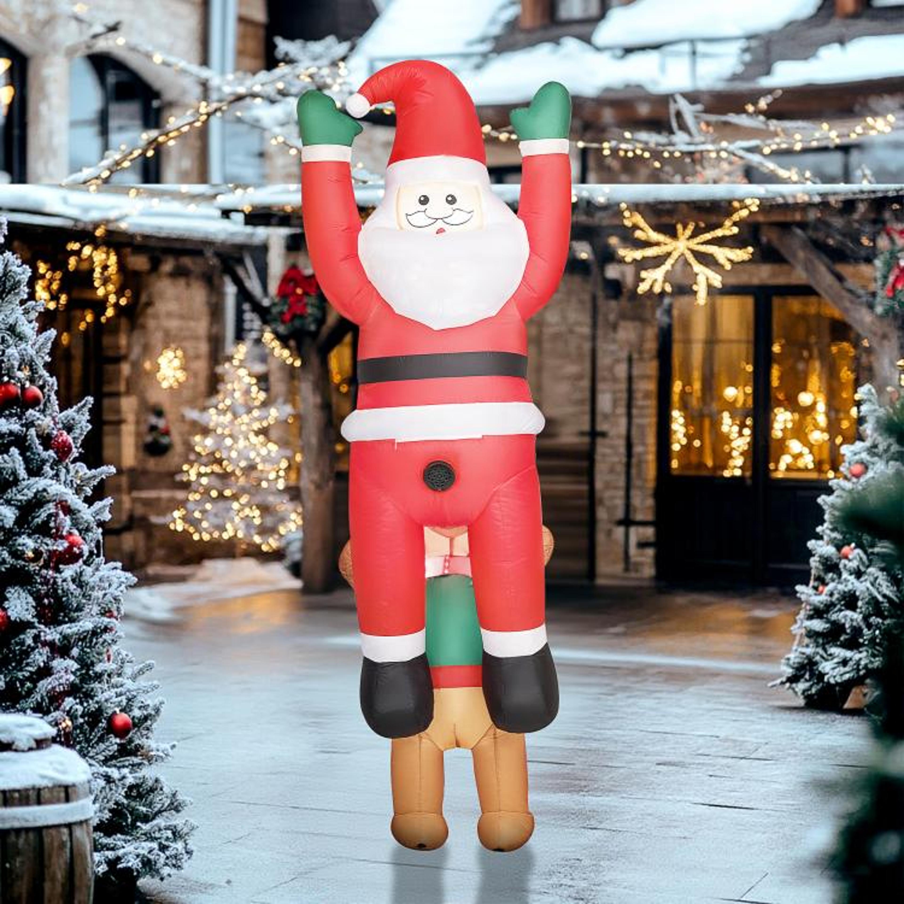 7FT Hanging Christmas Inflatable Santa With Dog And LED Lights 3