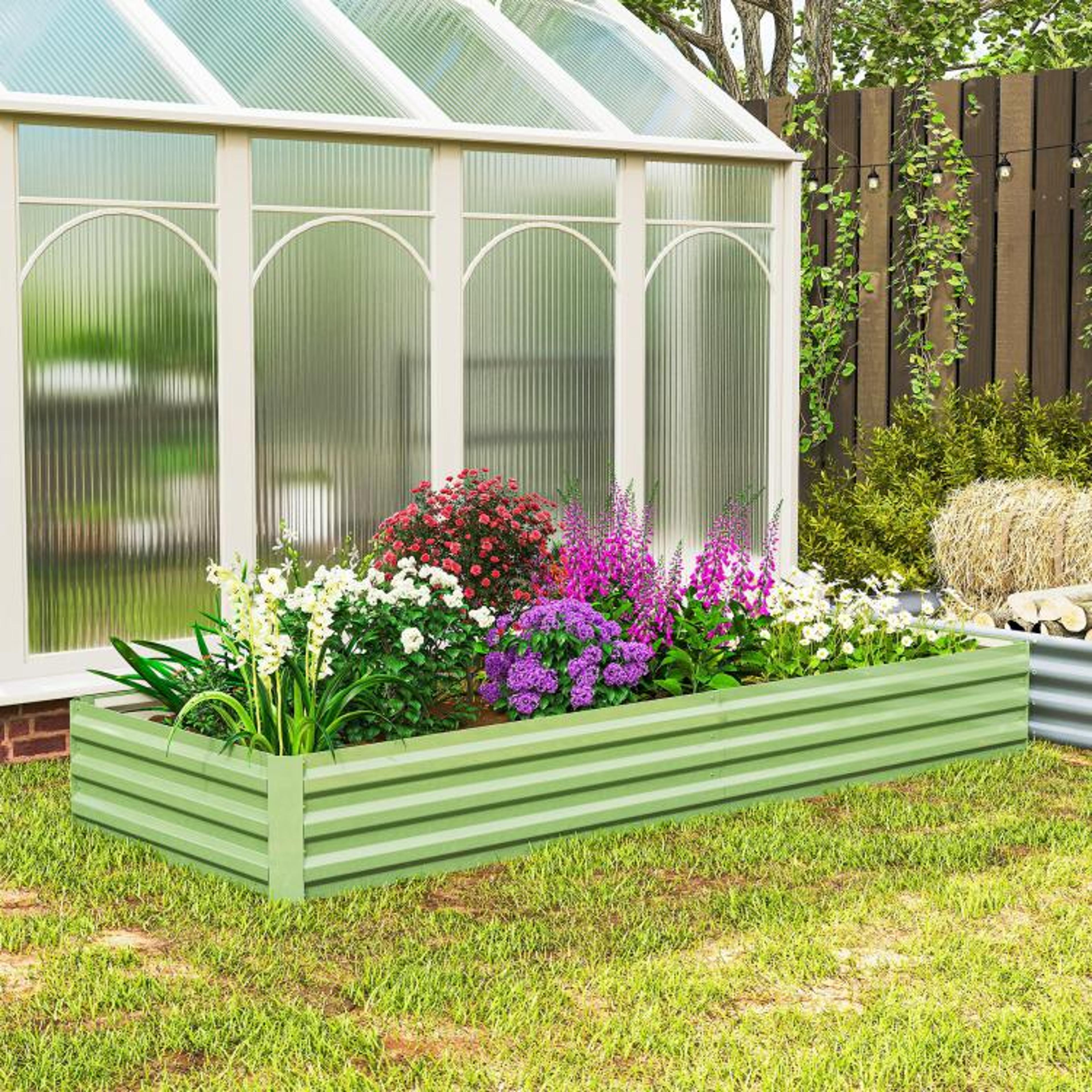 Galvanized Steel Raised Garden Bed 8x3x1 Ft With Open Bottom  Light Green 3