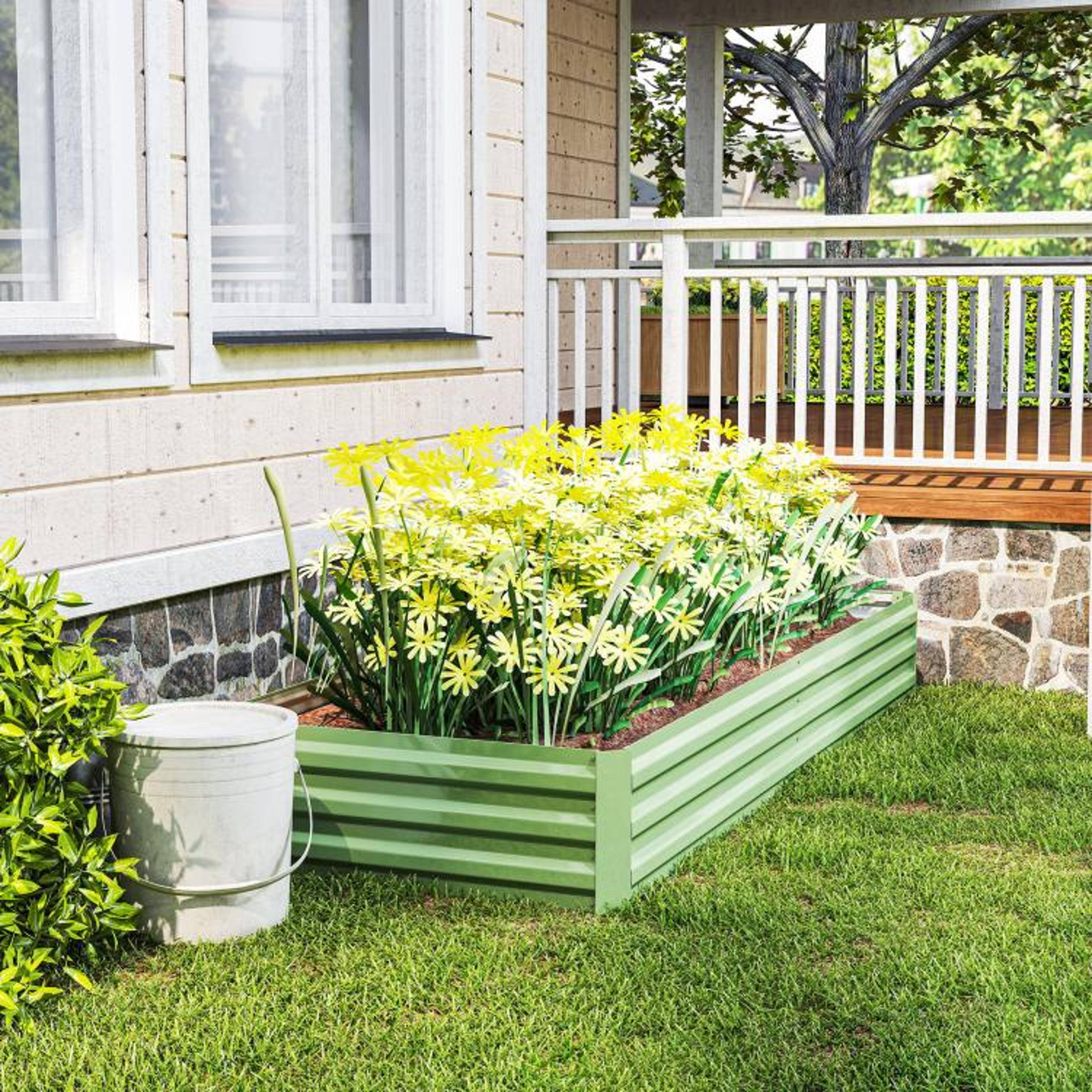Galvanized Steel Raised Garden Bed 8x3x1 Ft With Open Bottom  Light Green 5