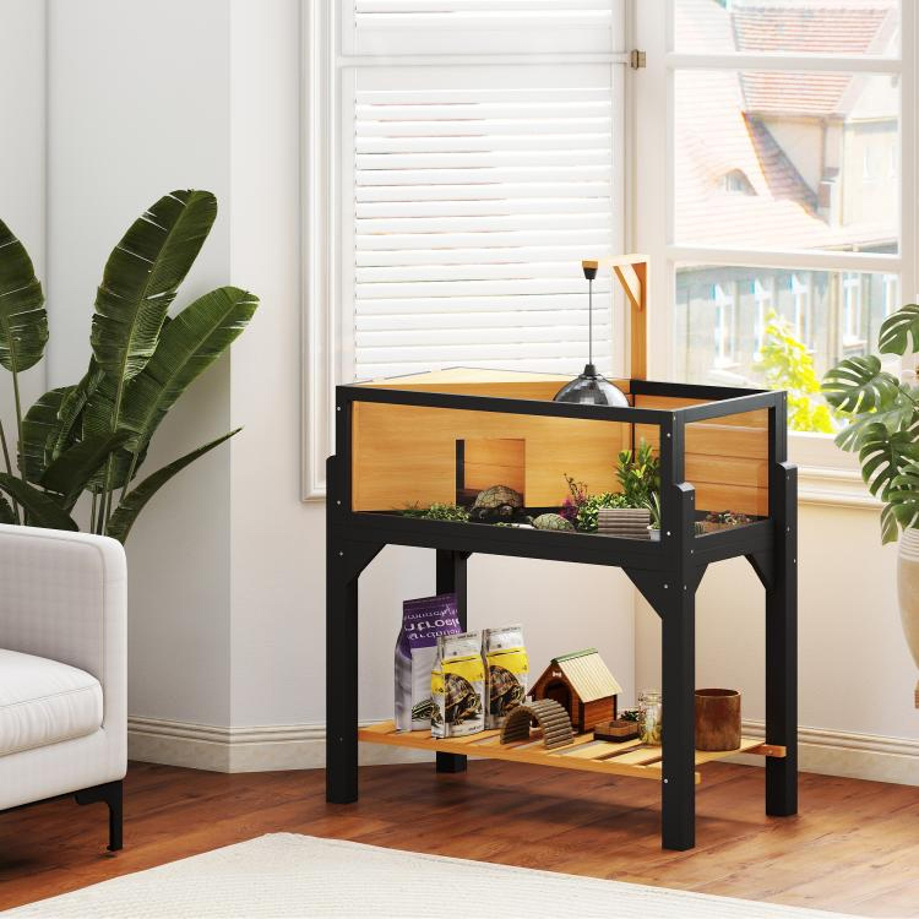 Wooden Tortoise Habitat With Storage Shelf And Clear Viewing Windows 2